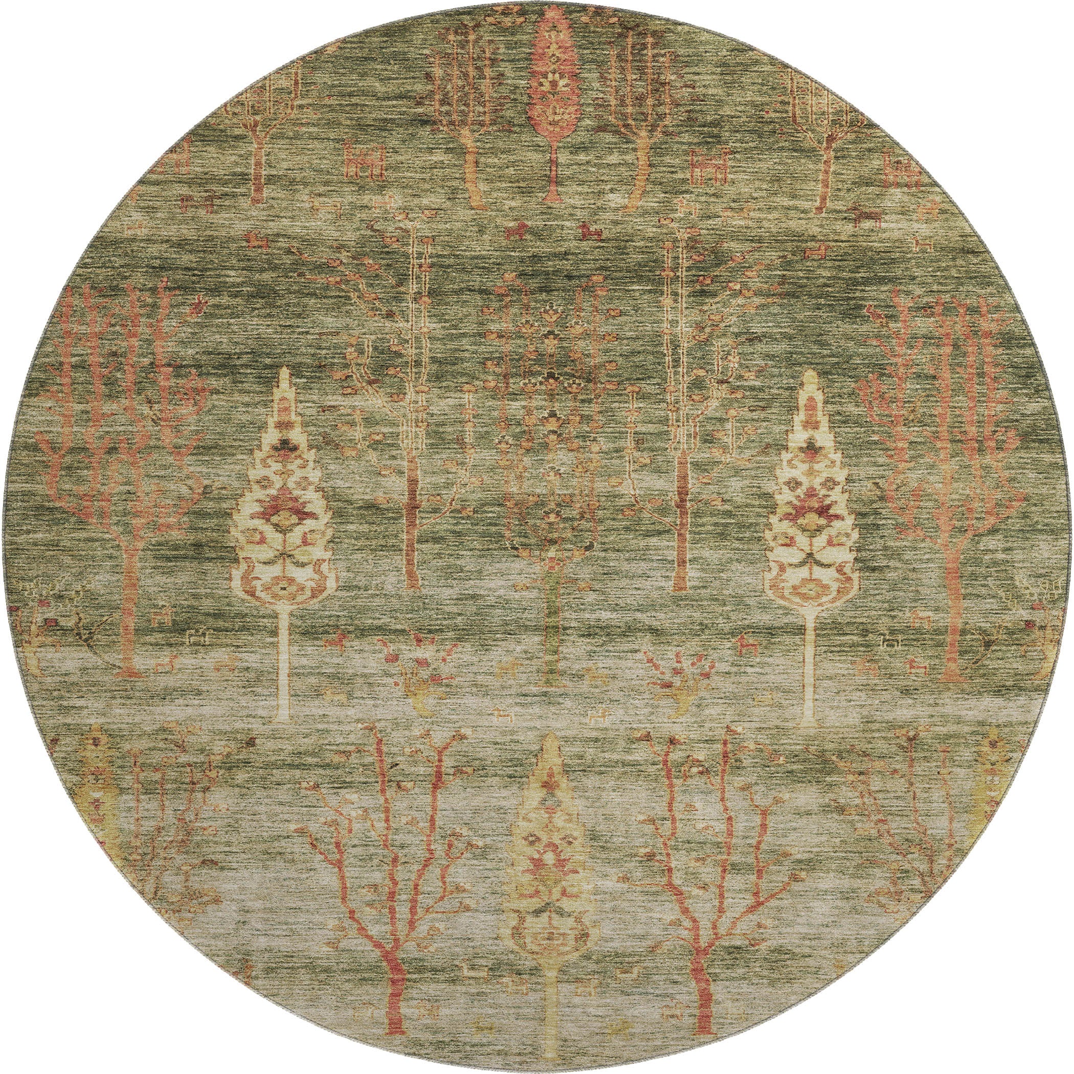 Antigua Machine Washable Transitional Aloe Green Rug 8' x 8' #shape_Round