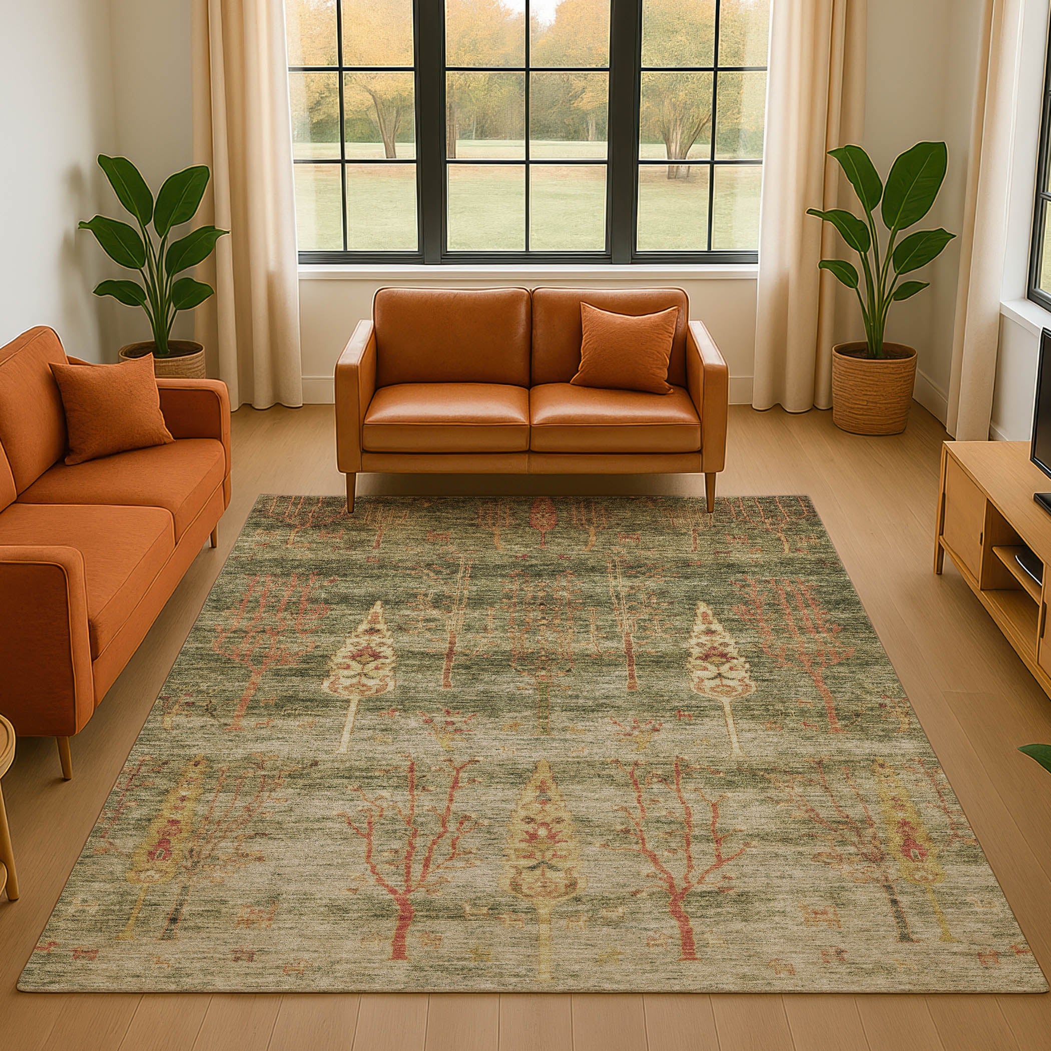 Antigua Machine Washable Transitional Aloe Green Rug 2'6" x 3'10" #shape_Rectangle