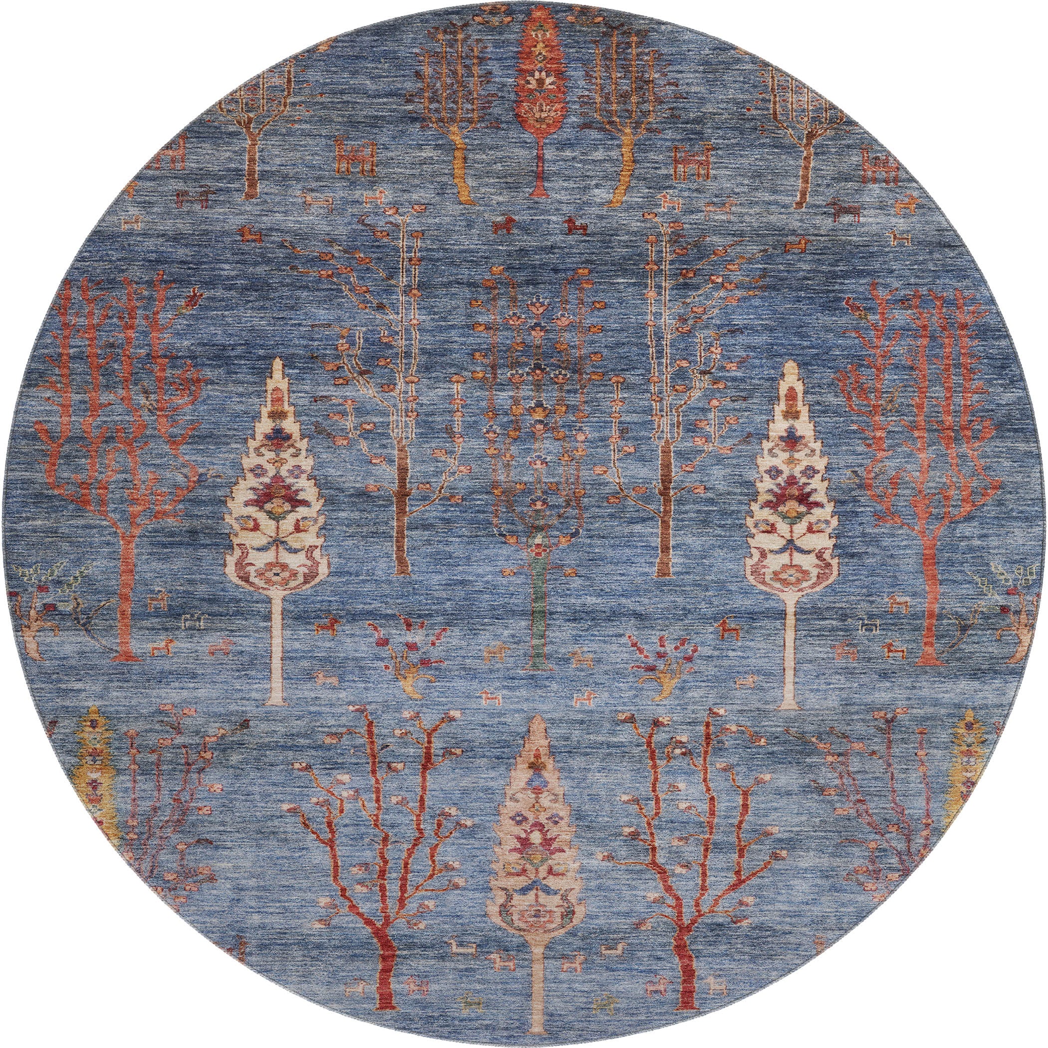 Antigua Machine Washable Transitional Blue Rug 8' x 8' #shape_Round