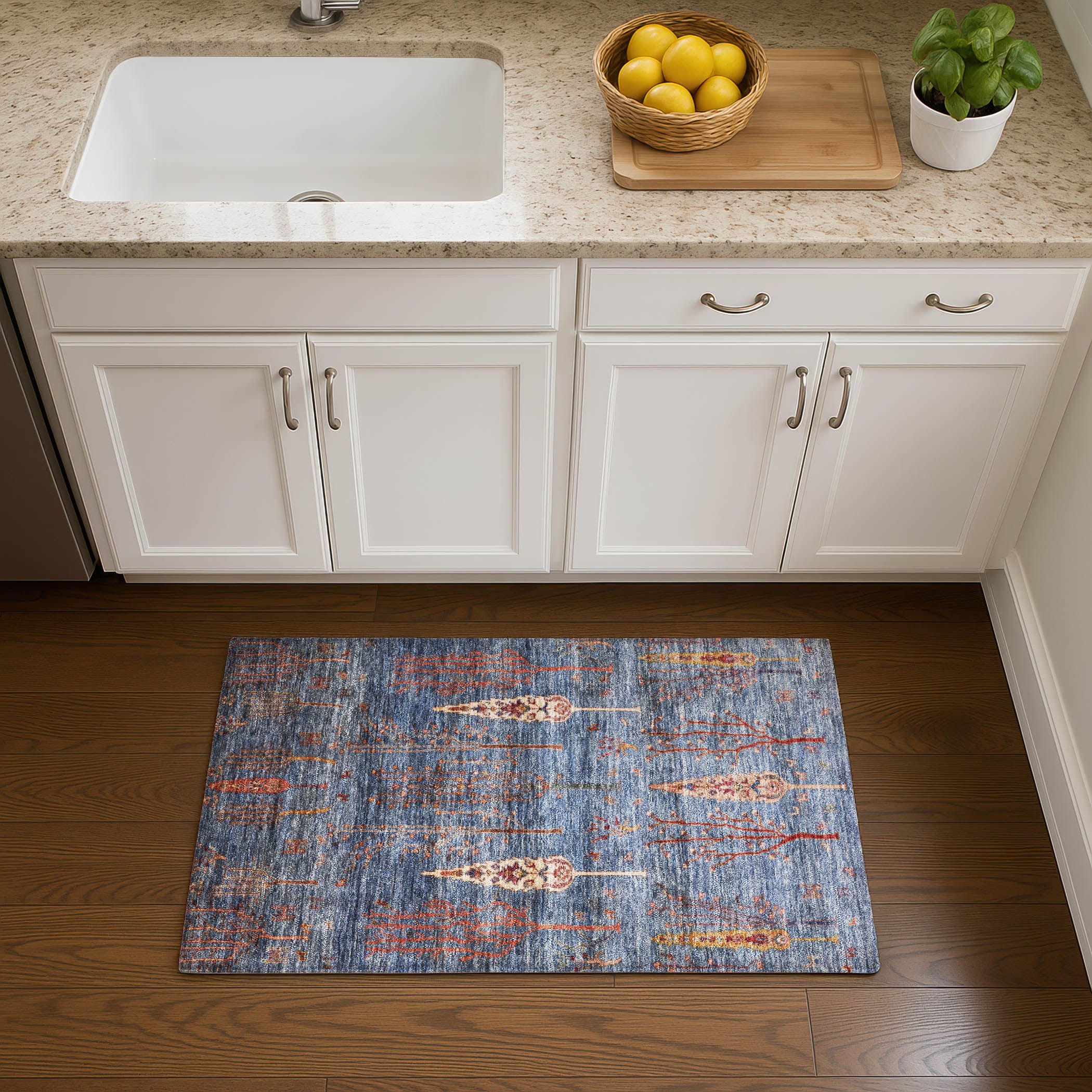 Antigua Machine Washable Transitional Blue Rug 1'8" x 2'6" #shape_Rectangle