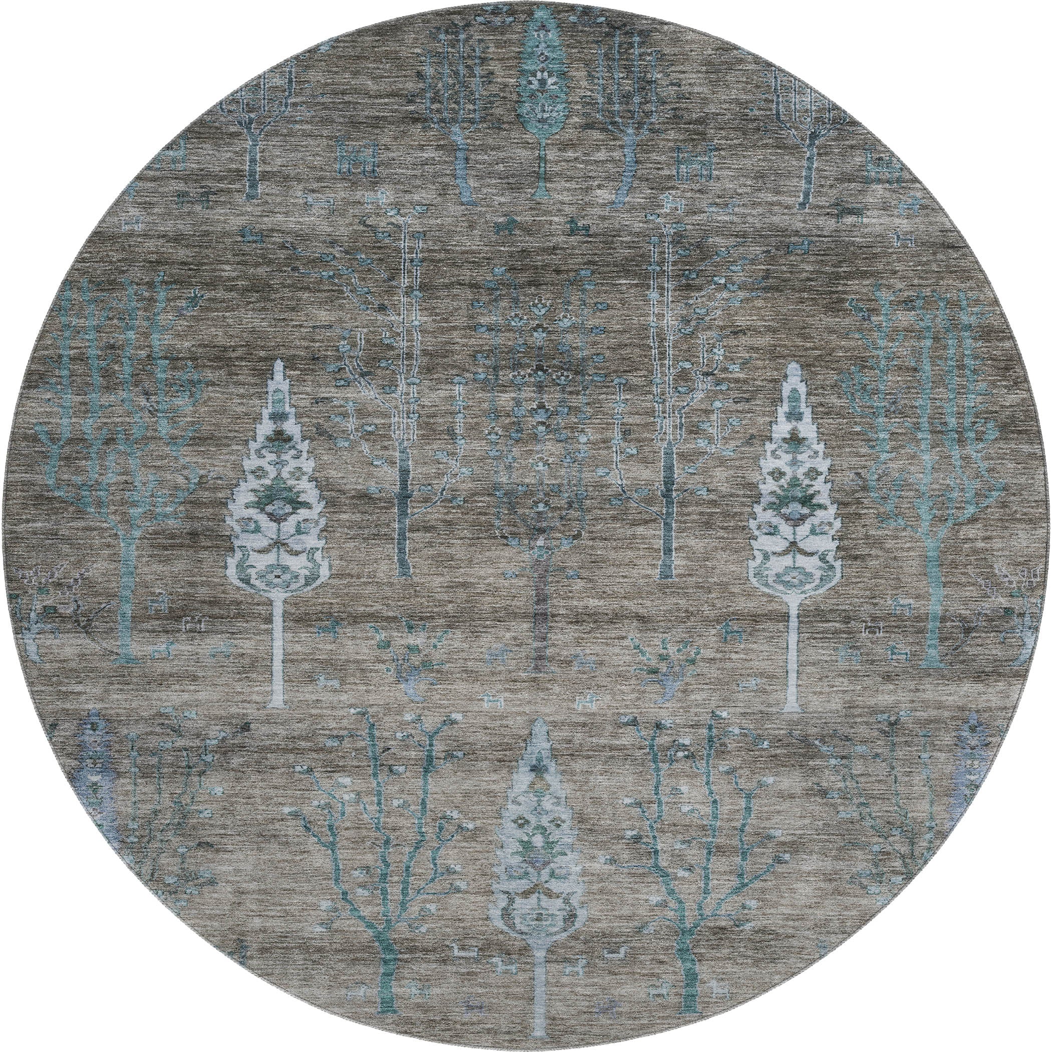 Antigua Machine Washable Transitional Brown Rug 8' x 8' #shape_Round