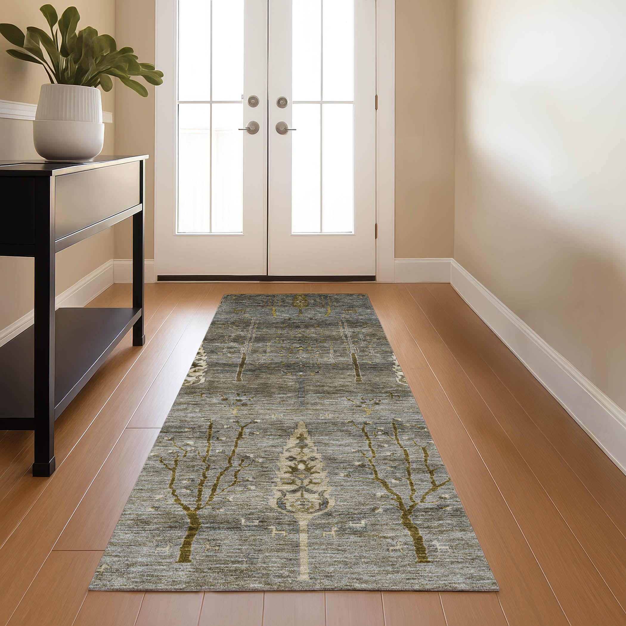 Antigua Machine Washable Transitional Pewter Gray Rug 2'3" x 7'6" #shape_Runner