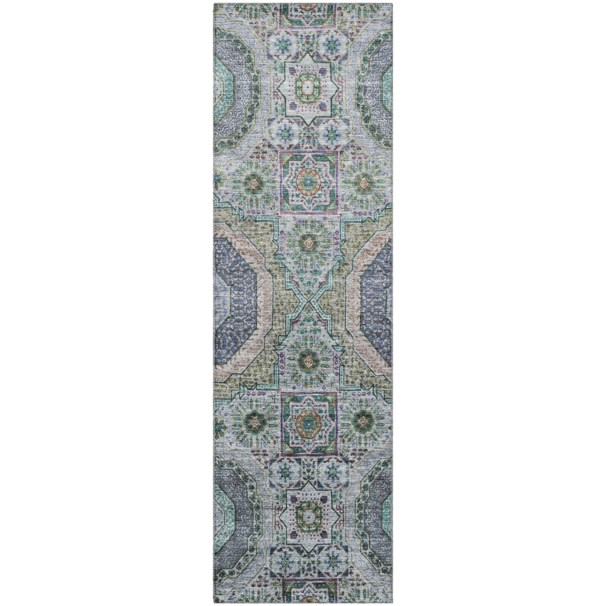 Hoi An Machine Washable Transitional Green Rug 2'3" x 7'6" #shape_Runner