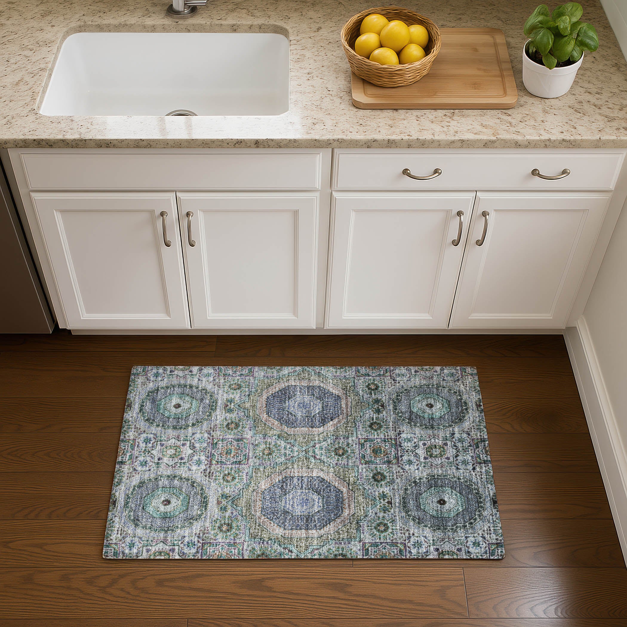Hoi An Machine Washable Transitional Green Rug 1'8" x 2'6" #shape_Rectangle