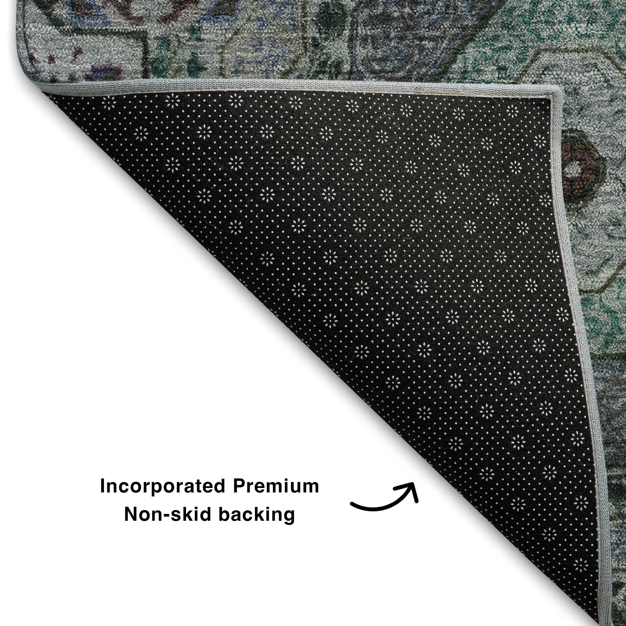 Hoi An Machine Washable Transitional Green Rug 1'8" x 2'6" #shape_Rectangle