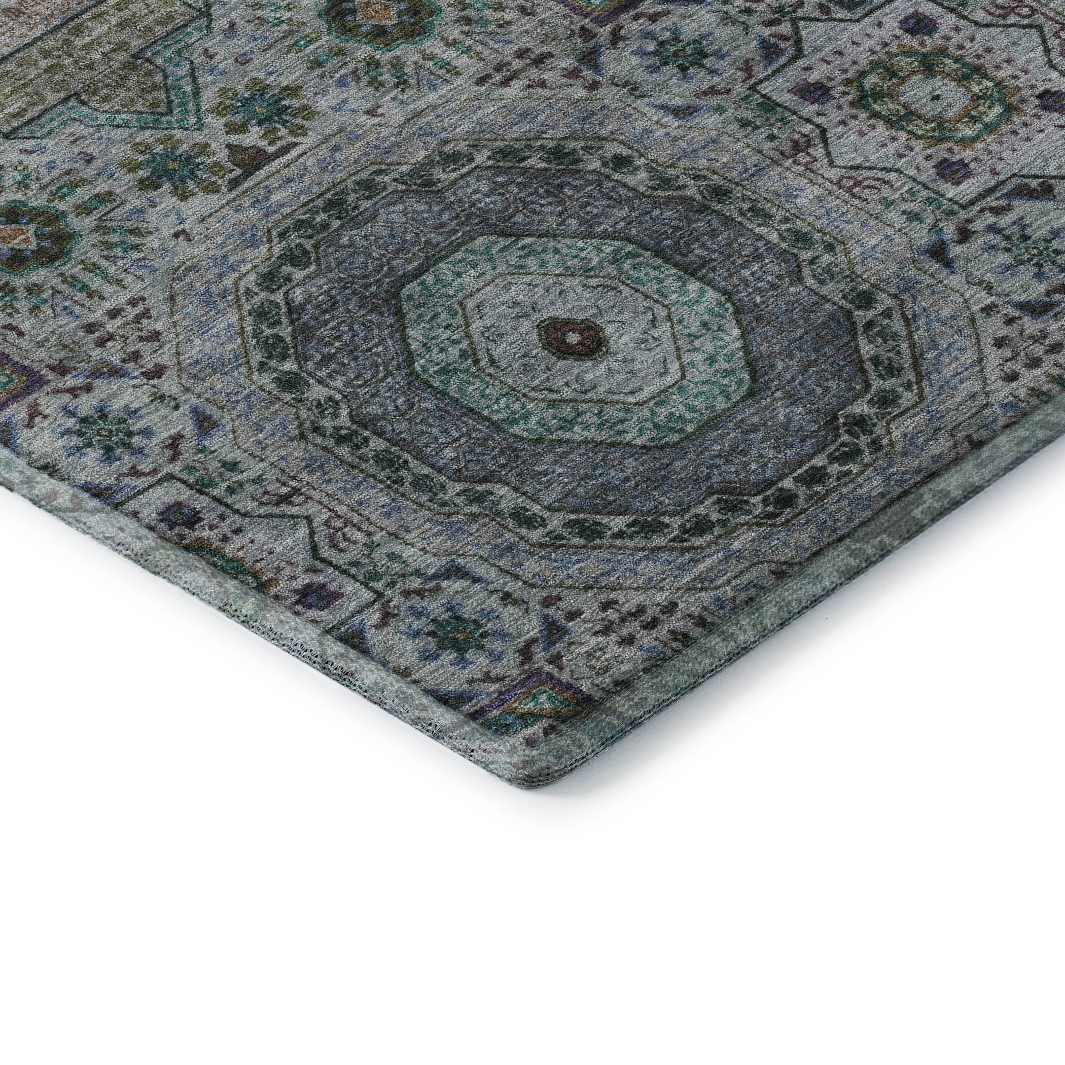 Hoi An Machine Washable Transitional Green Rug 1'8" x 2'6" #shape_Rectangle