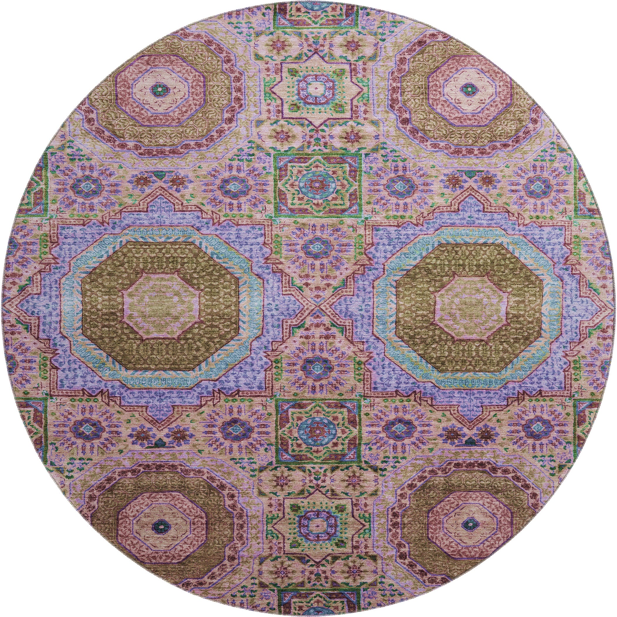 Hoi An Machine Washable Transitional Pink Rug 8' x 8' #shape_Round