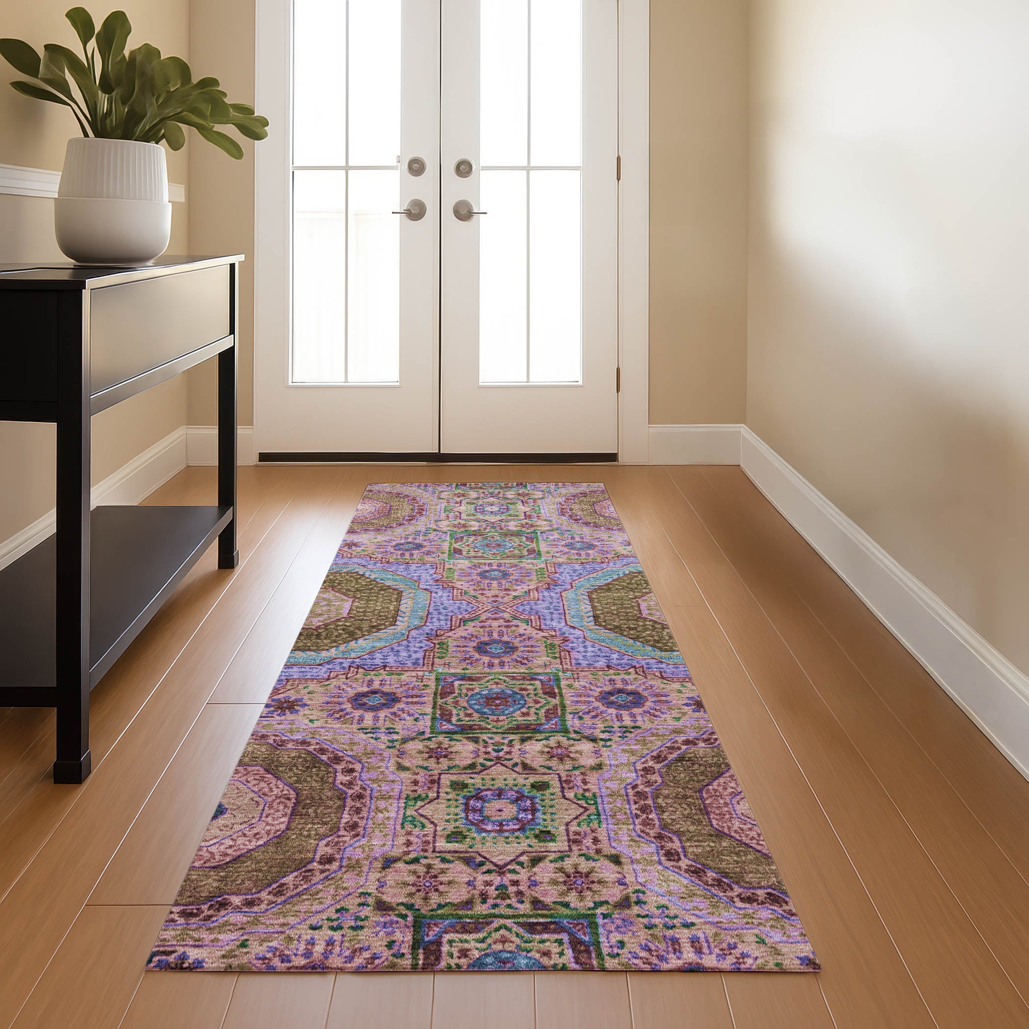 Hoi An Machine Washable Transitional Pink Rug 2'3" x 7'6" #shape_Runner