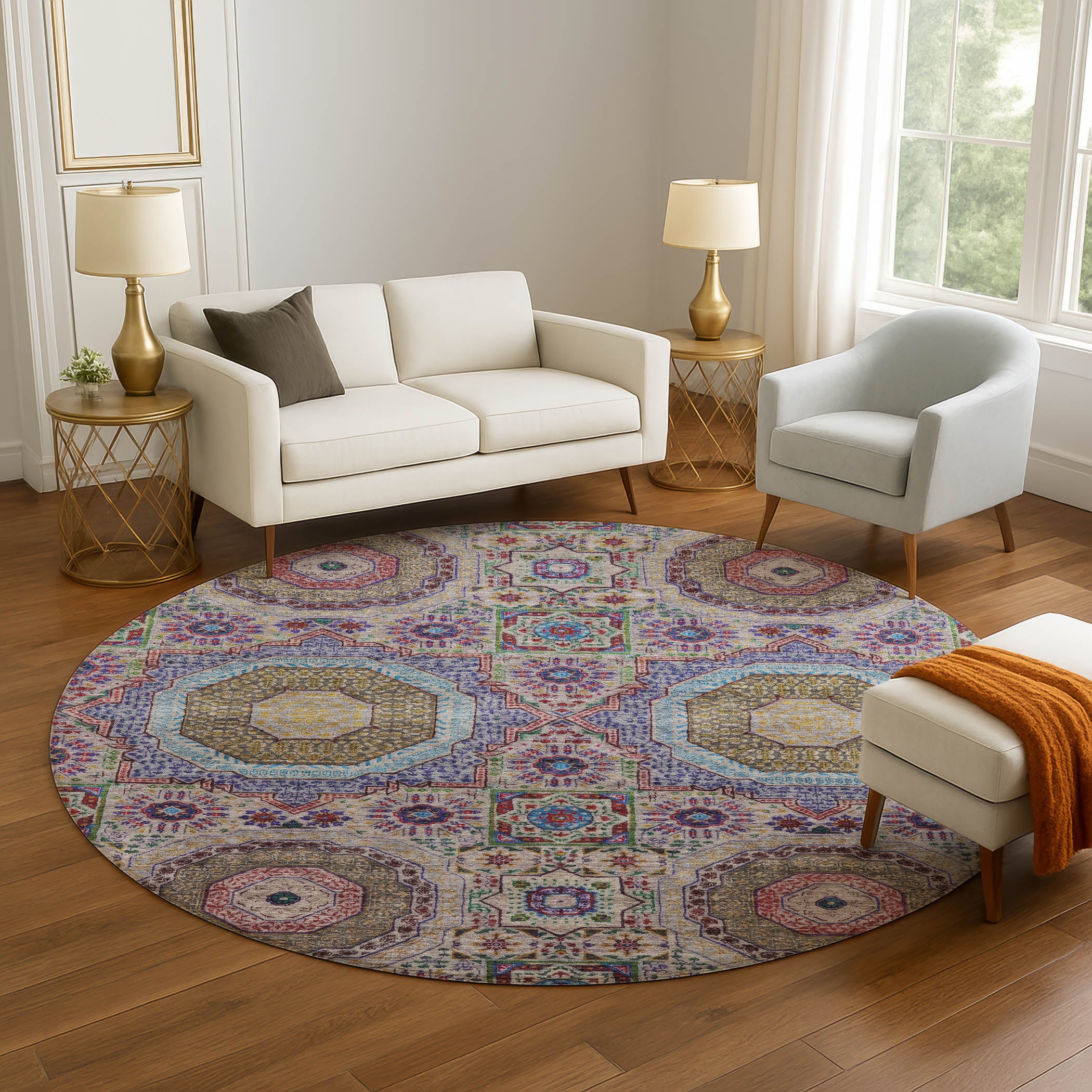 Hoi An Machine Washable Transitional Purple Rug 8' x 8' #shape_Round