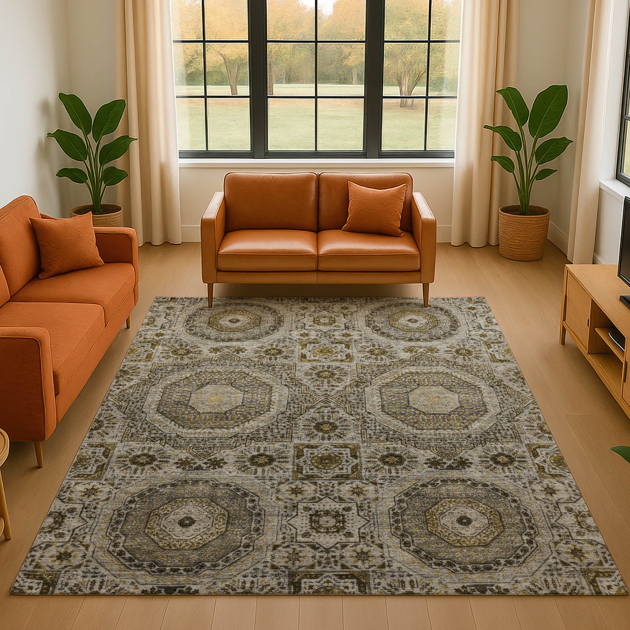 Hoi An Machine Washable Transitional Taupe Brown Rug 2'6" x 3'10" #shape_Rectangle