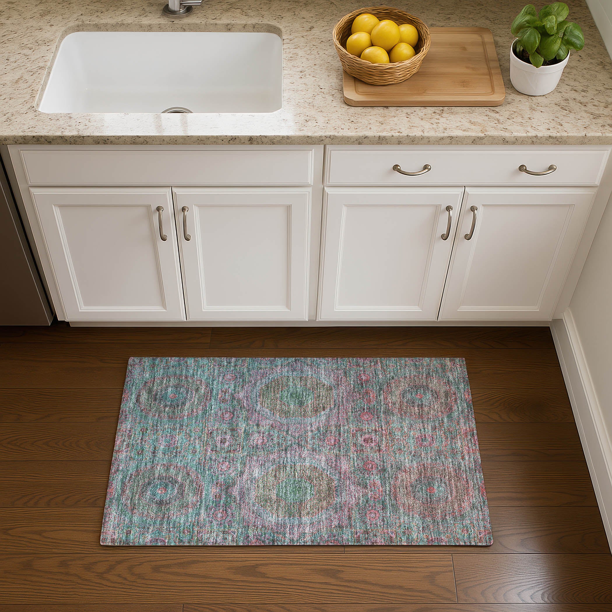 Hoi An Machine Washable Transitional Teal Rug 1'8" x 2'6" #shape_Rectangle