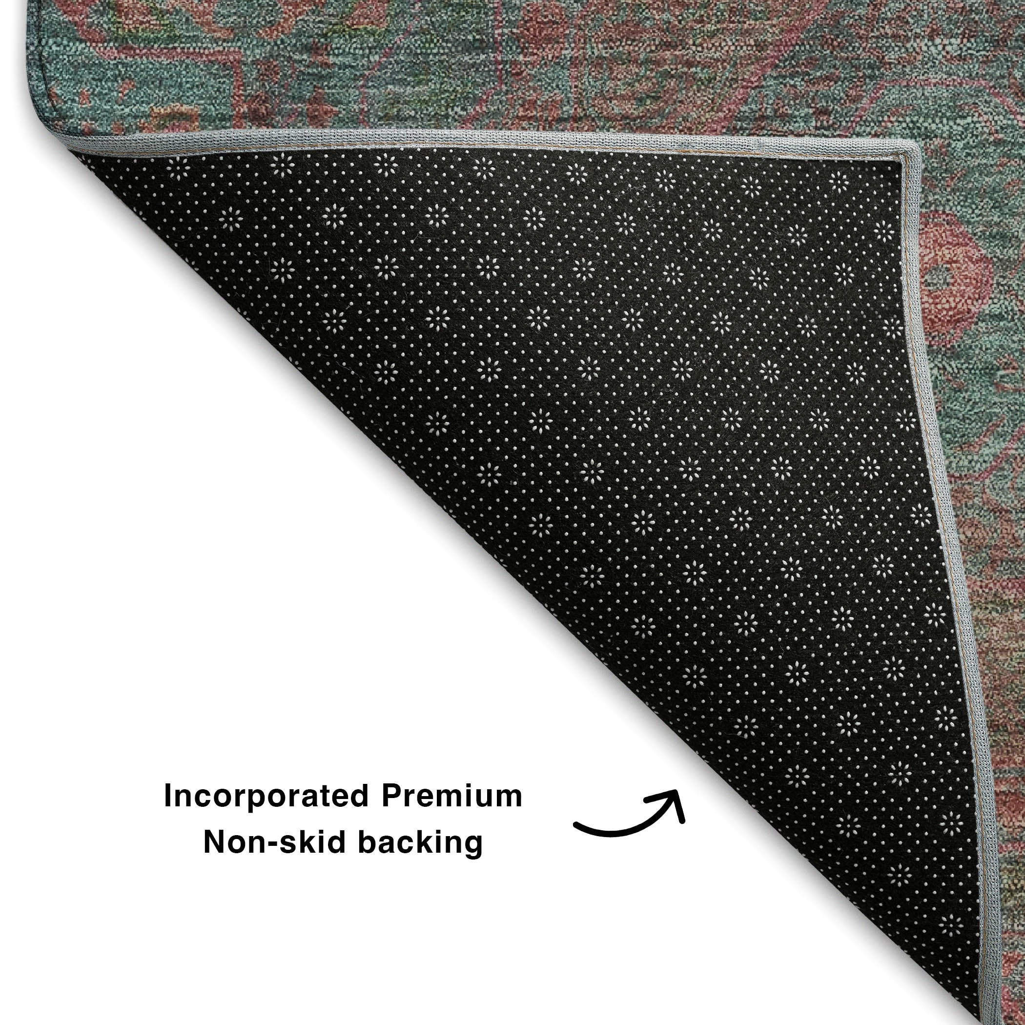 Hoi An Machine Washable Transitional Teal Rug 1'8" x 2'6" #shape_Rectangle
