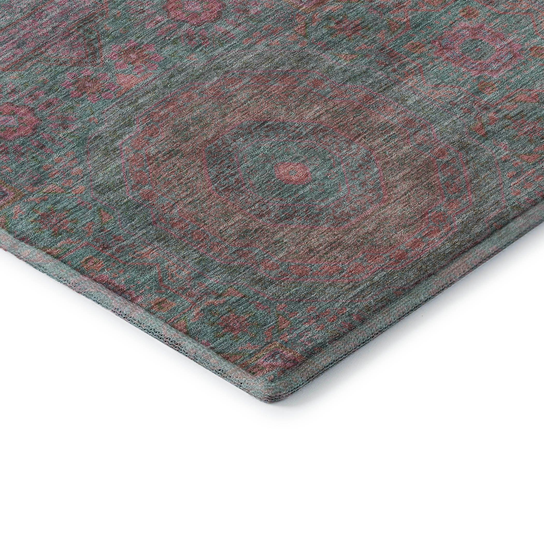 Hoi An Machine Washable Transitional Teal Rug 1'8" x 2'6" #shape_Rectangle