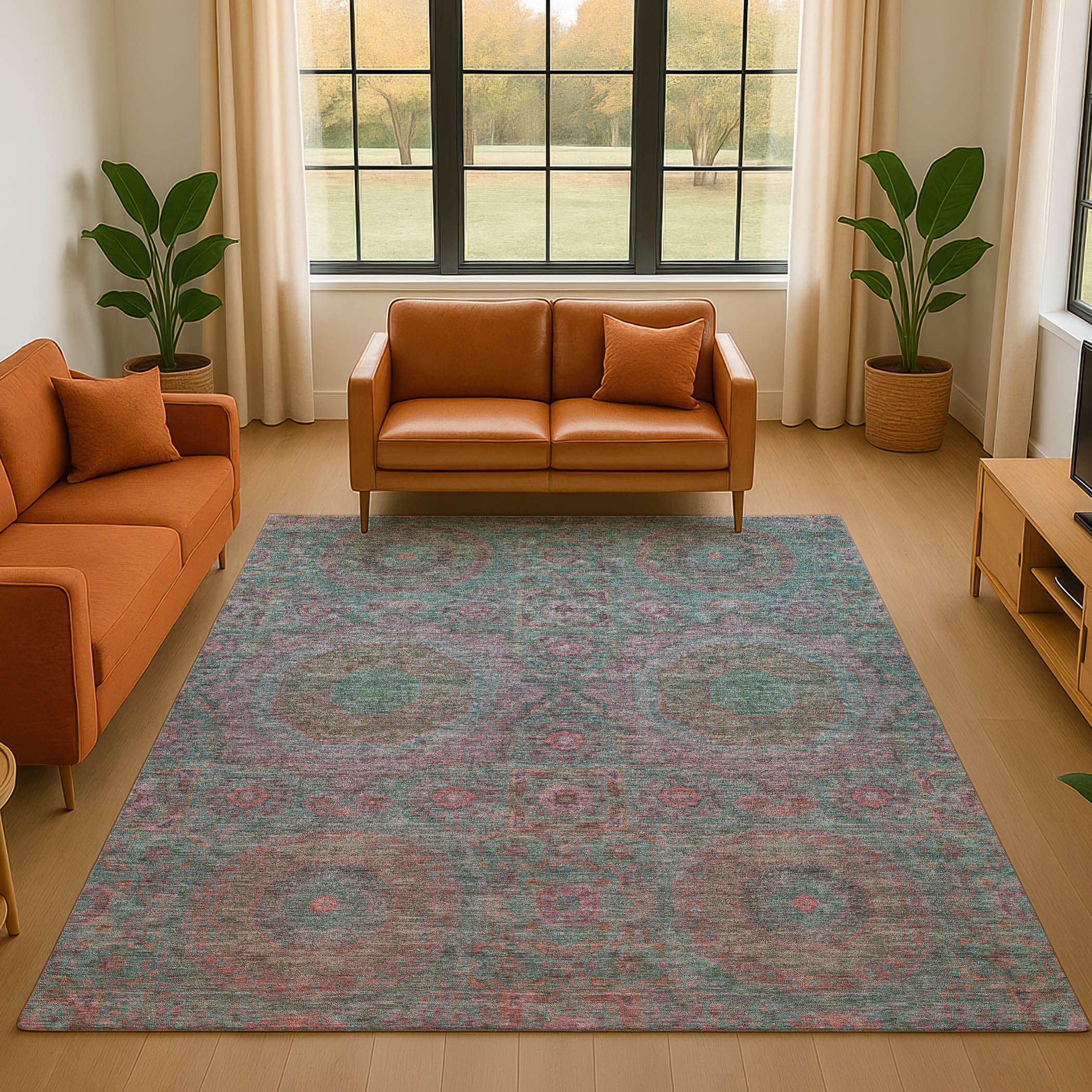 Hoi An Machine Washable Transitional Teal Rug 2'6" x 3'10" #shape_Rectangle