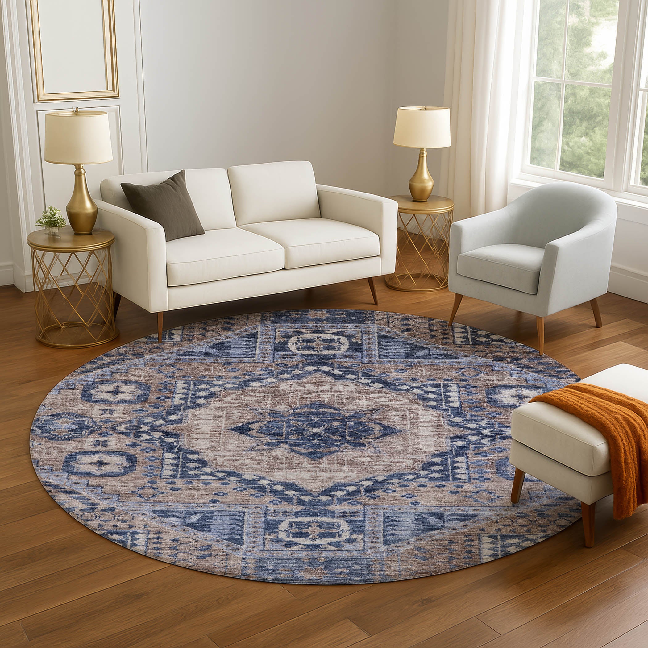 Sintra Machine Washable Transitional Brown Rug 8' x 8' #shape_Round