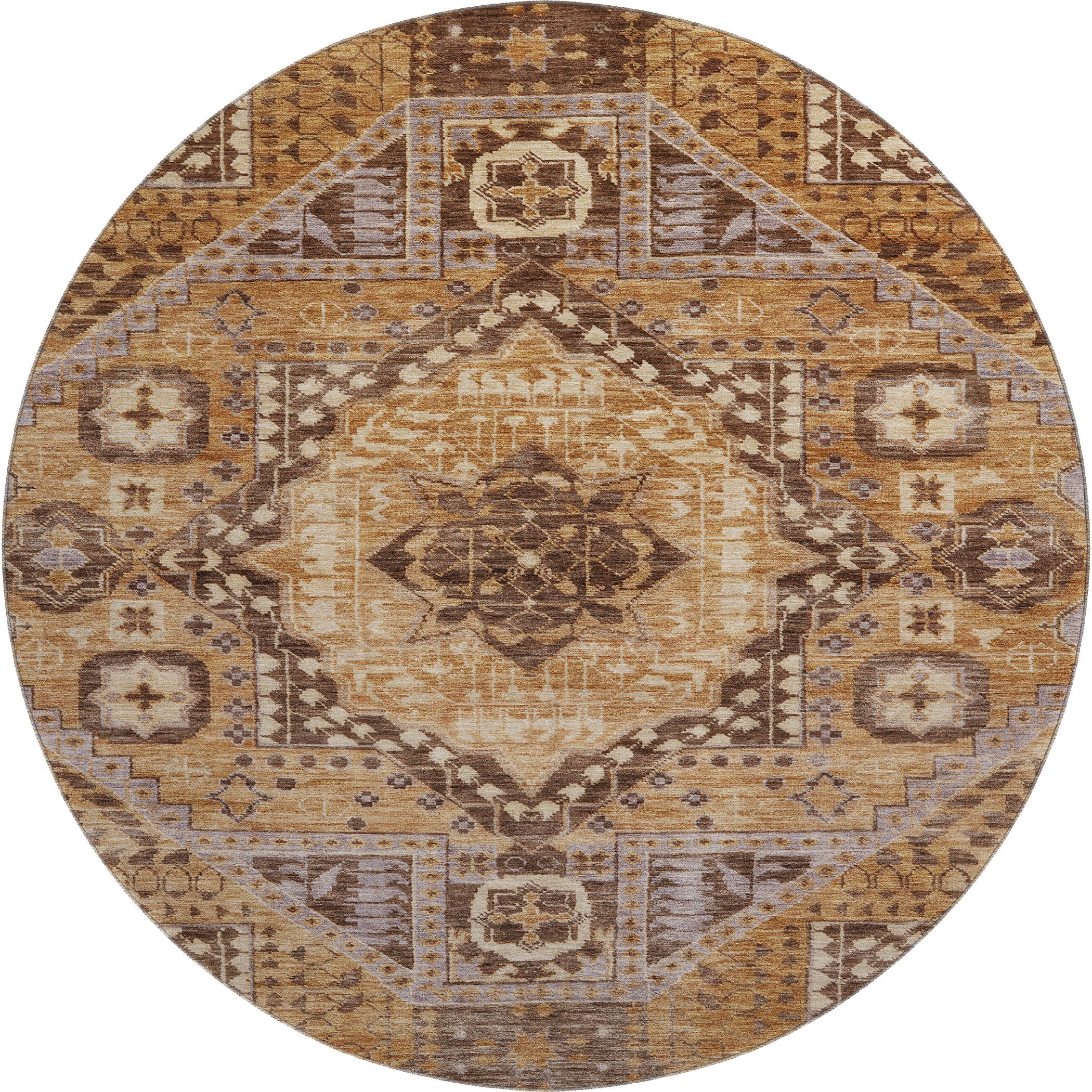 Sintra Machine Washable Transitional Copper Orange Rug 8' x 8' #shape_Round
