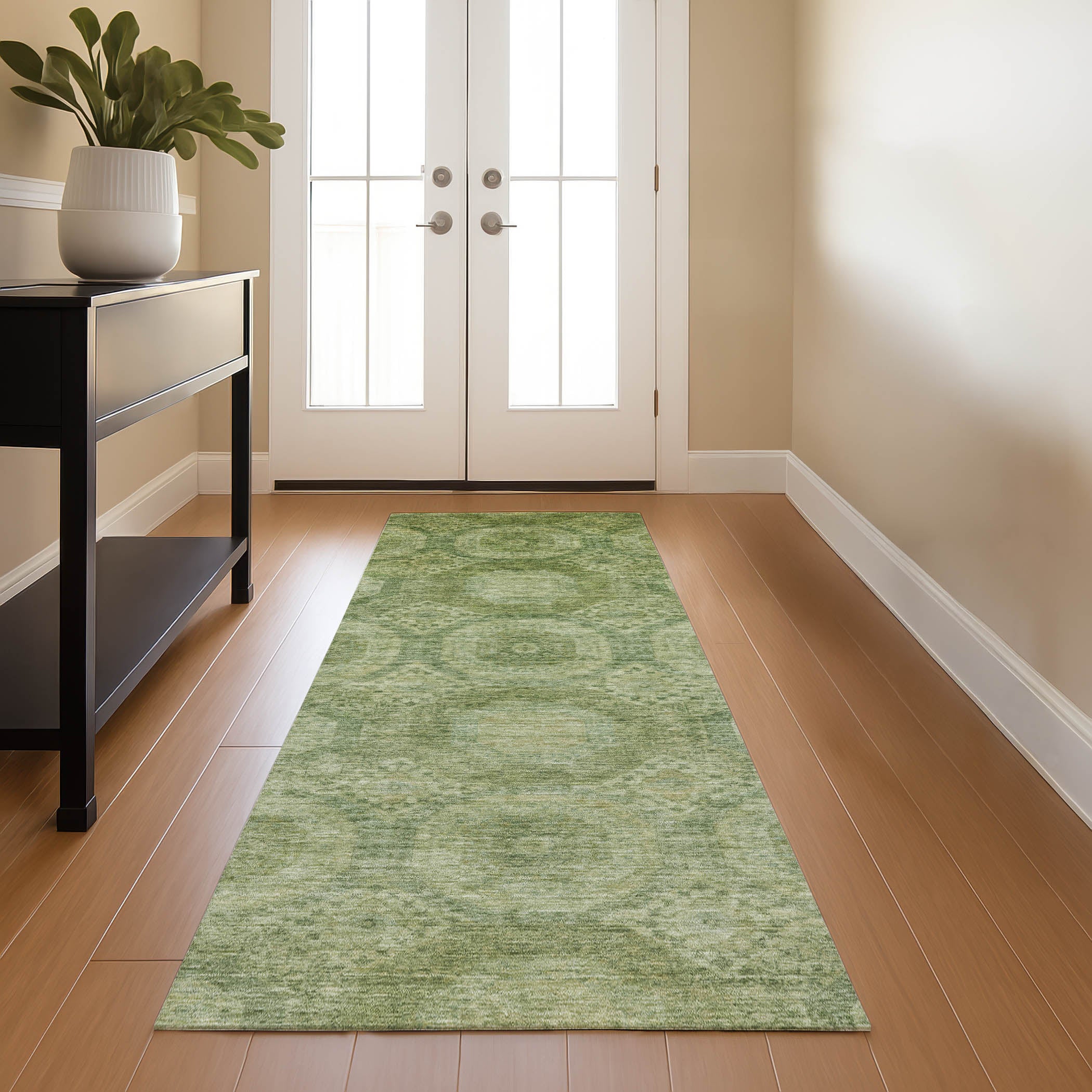 Sarajevo Machine Washable Transitional Aloe Green Rug 2'3" x 7'6" #shape_Runner