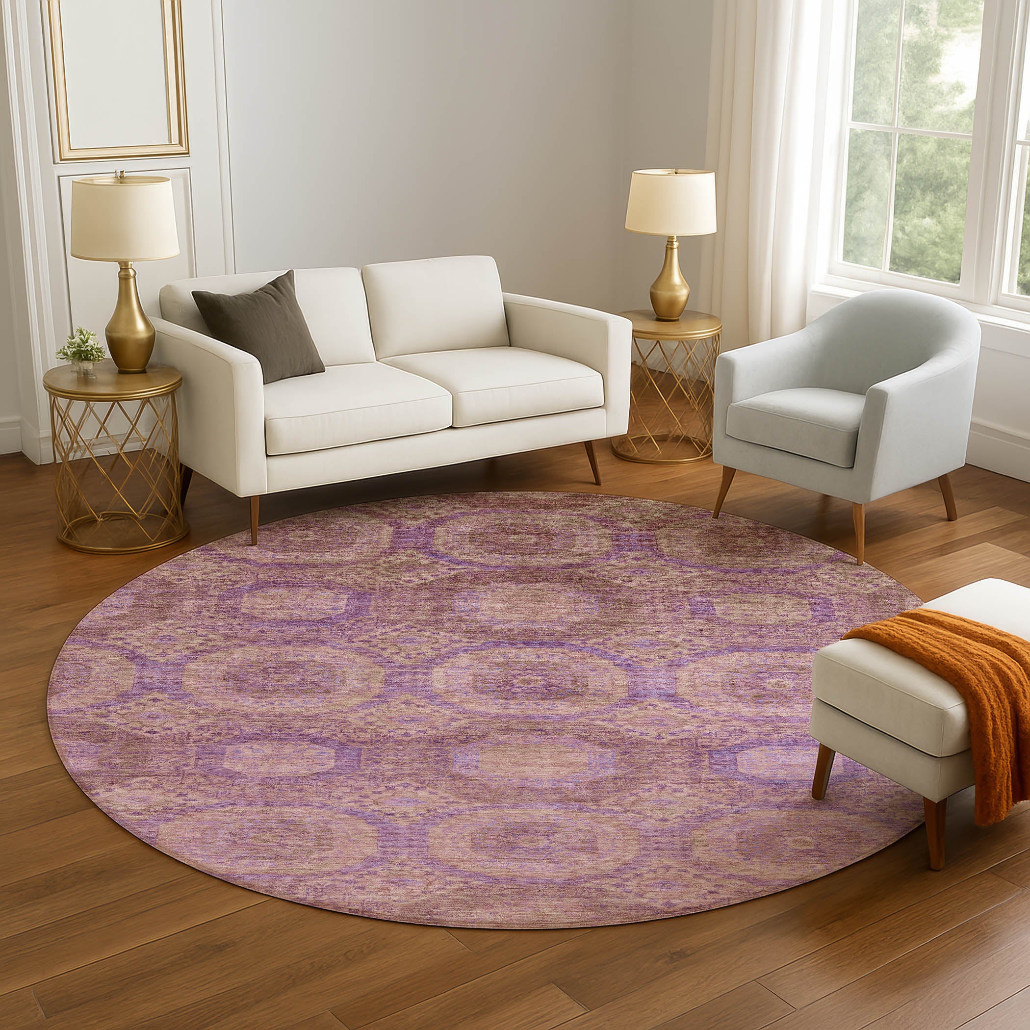 Sarajevo Machine Washable Transitional Blush Pink Rug 8' x 8' #shape_Round