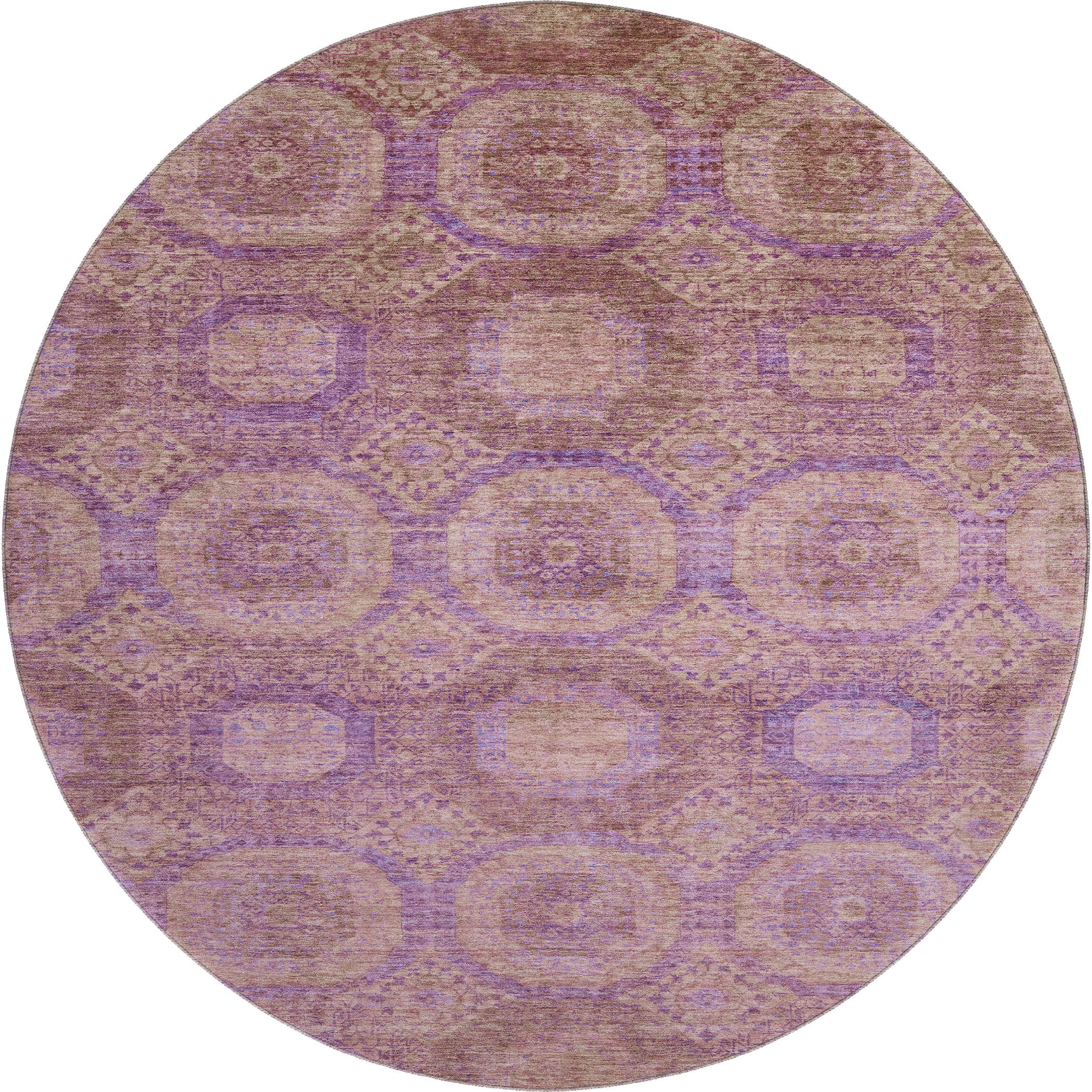 Sarajevo Machine Washable Transitional Blush Pink Rug 8' x 8' #shape_Round
