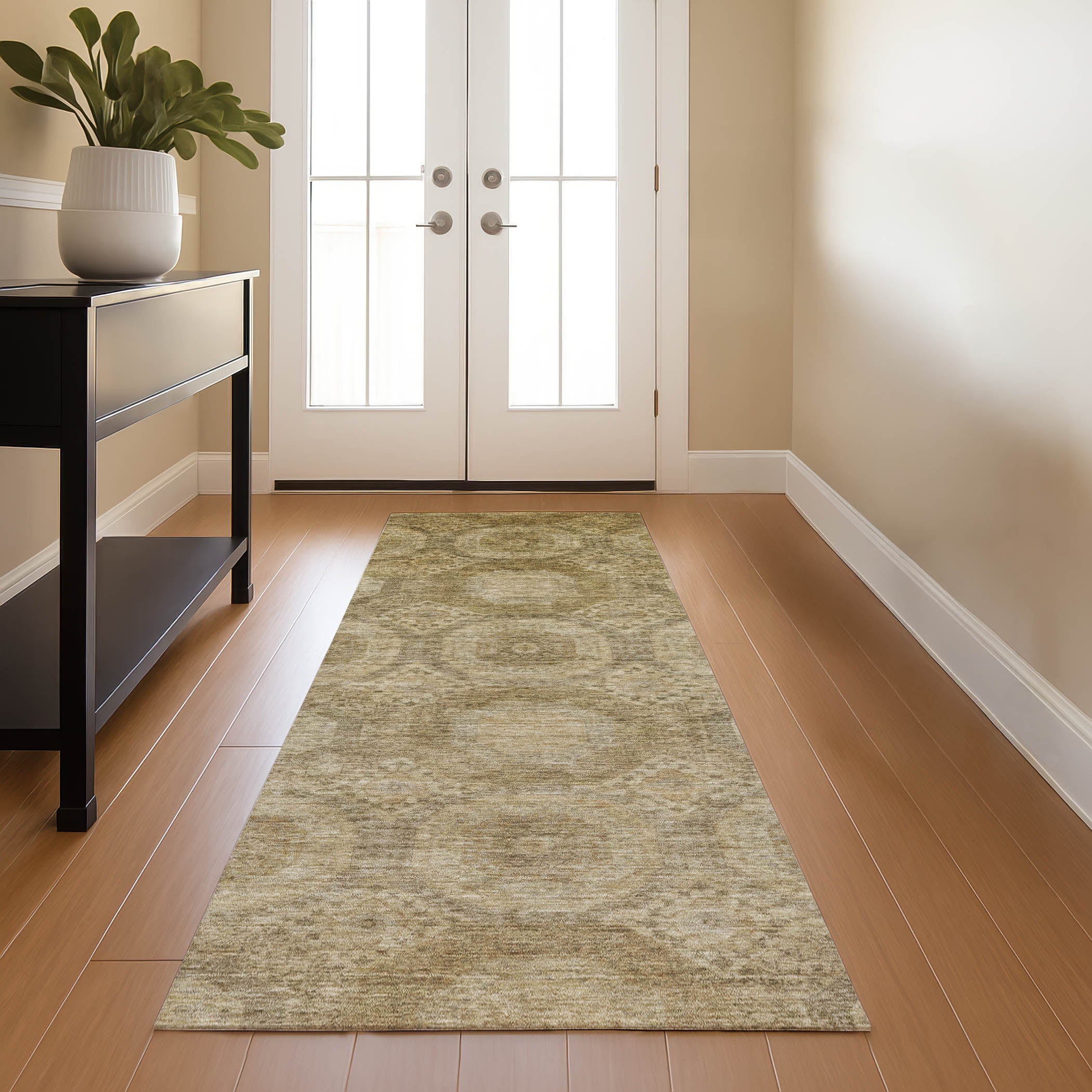 Sarajevo Machine Washable Transitional Brown Rug 2'3" x 7'6" #shape_Runner