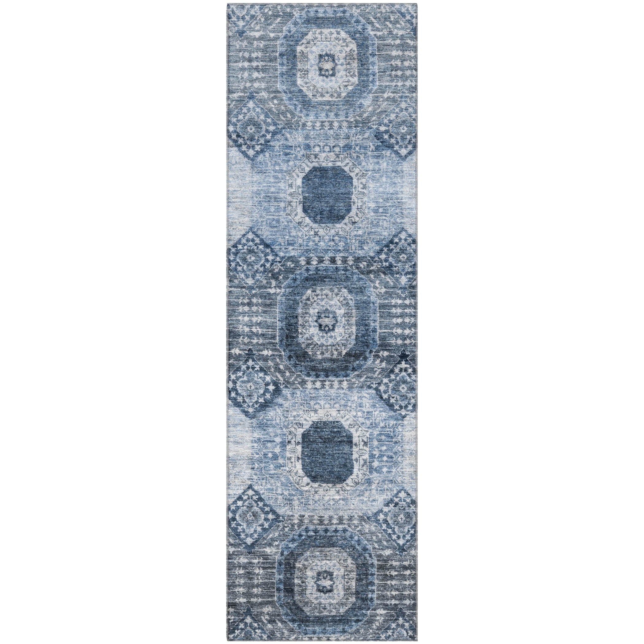 Vienna Machine Washable Transitional Blue Rug 2'3" x 7'6" #shape_Runner