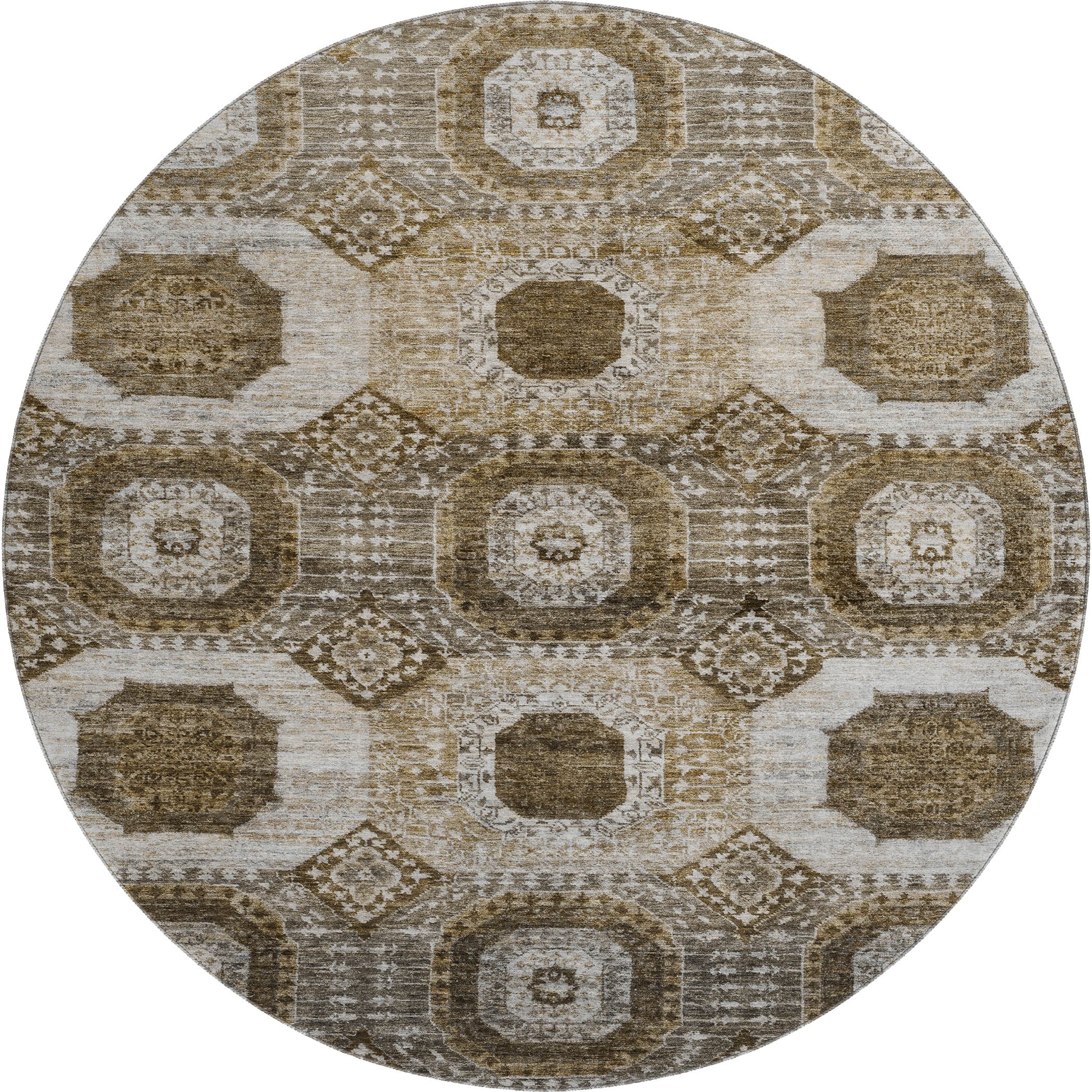 Vienna Machine Washable Transitional Brown Rug 8' x 8' #shape_Round