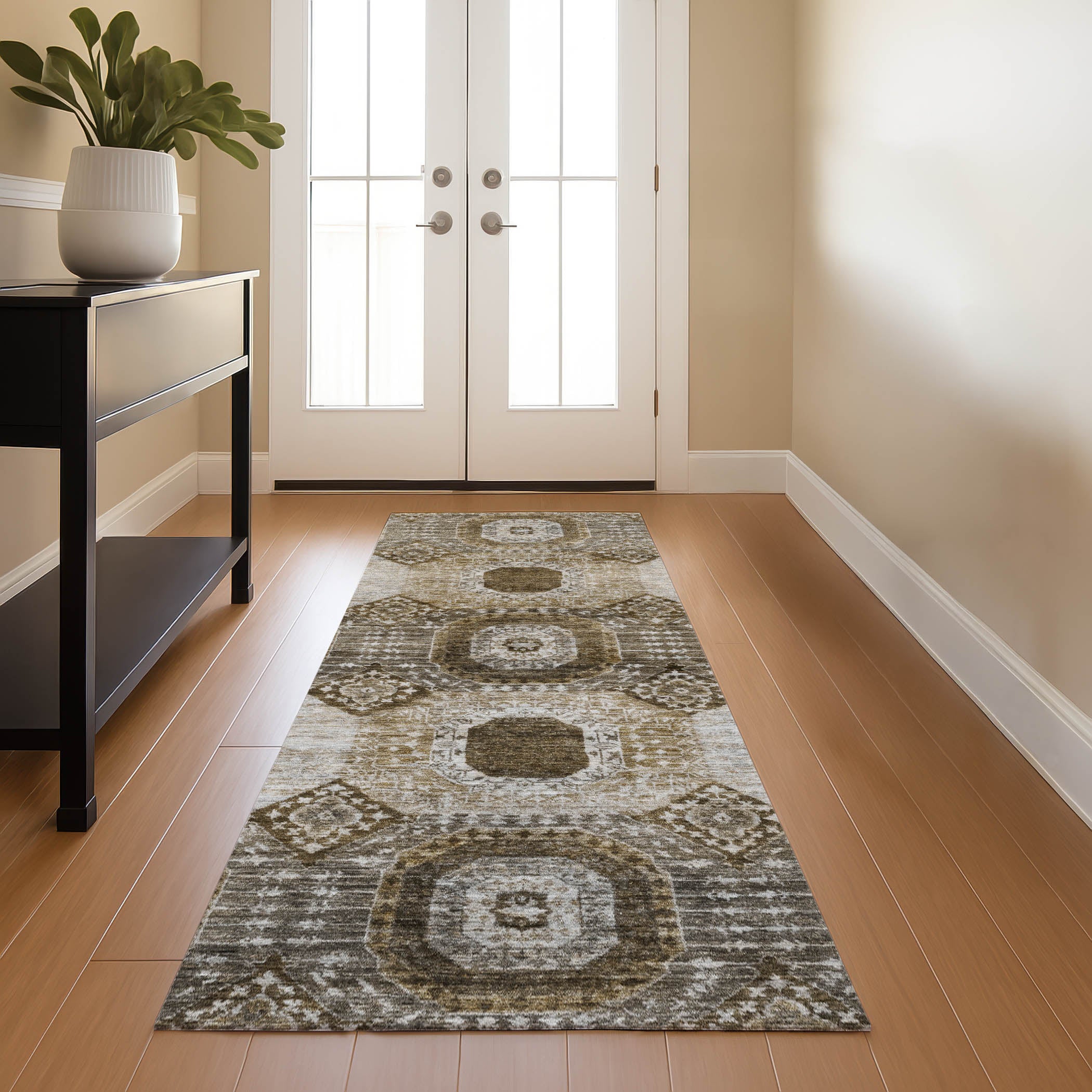 Vienna Machine Washable Transitional Brown Rug 2'3" x 7'6" #shape_Runner