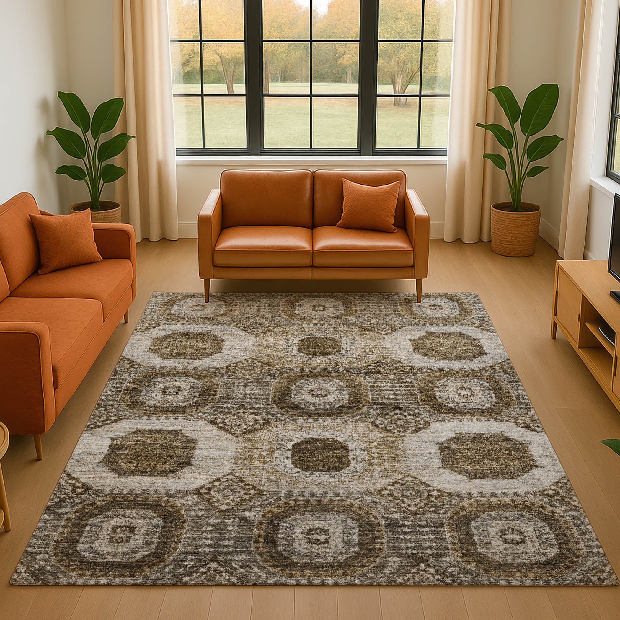Vienna Machine Washable Transitional Brown Rug 2'6" x 3'10" #shape_Rectangle