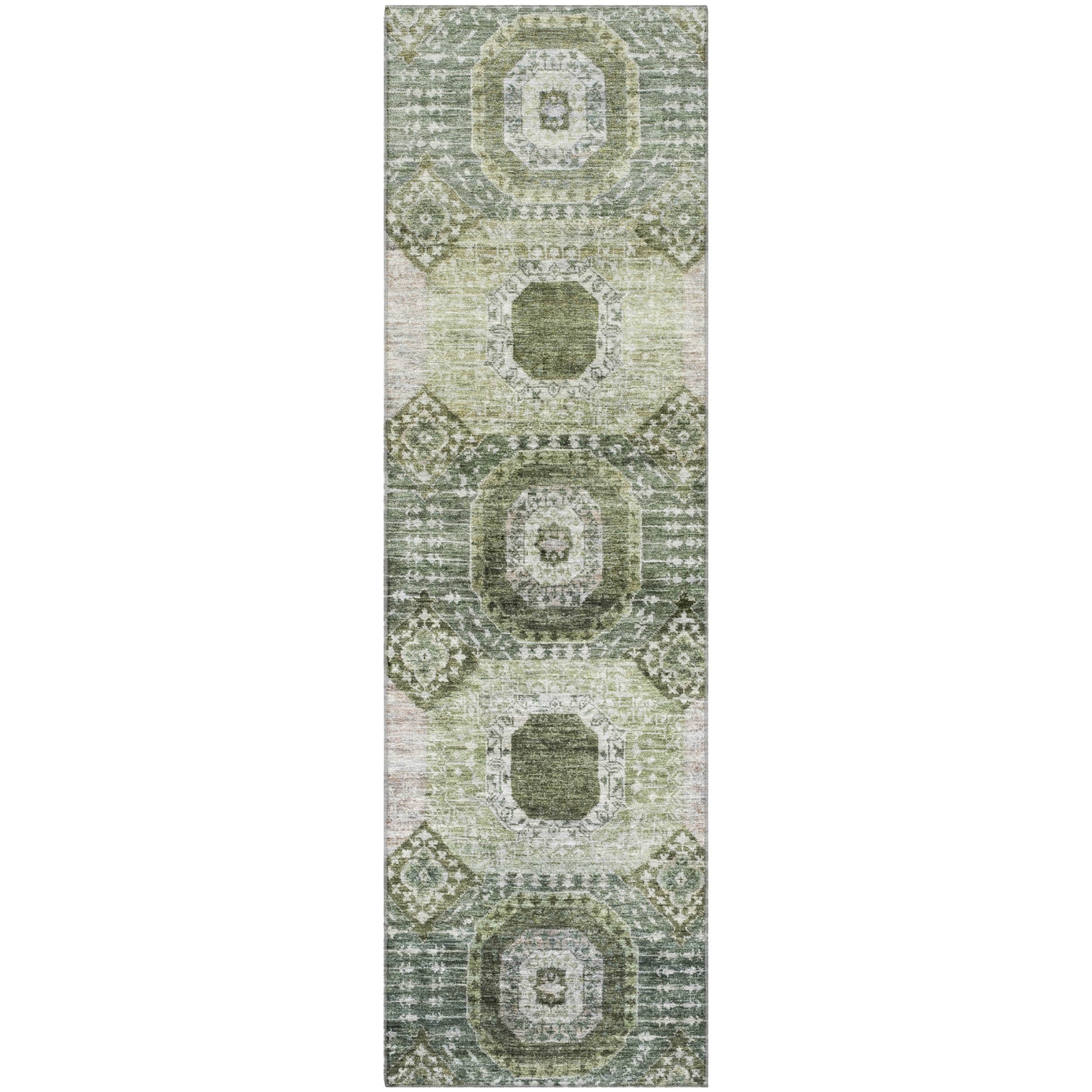 Vienna Machine Washable Transitional Olive Green Rug 2'3" x 7'6" #shape_Runner