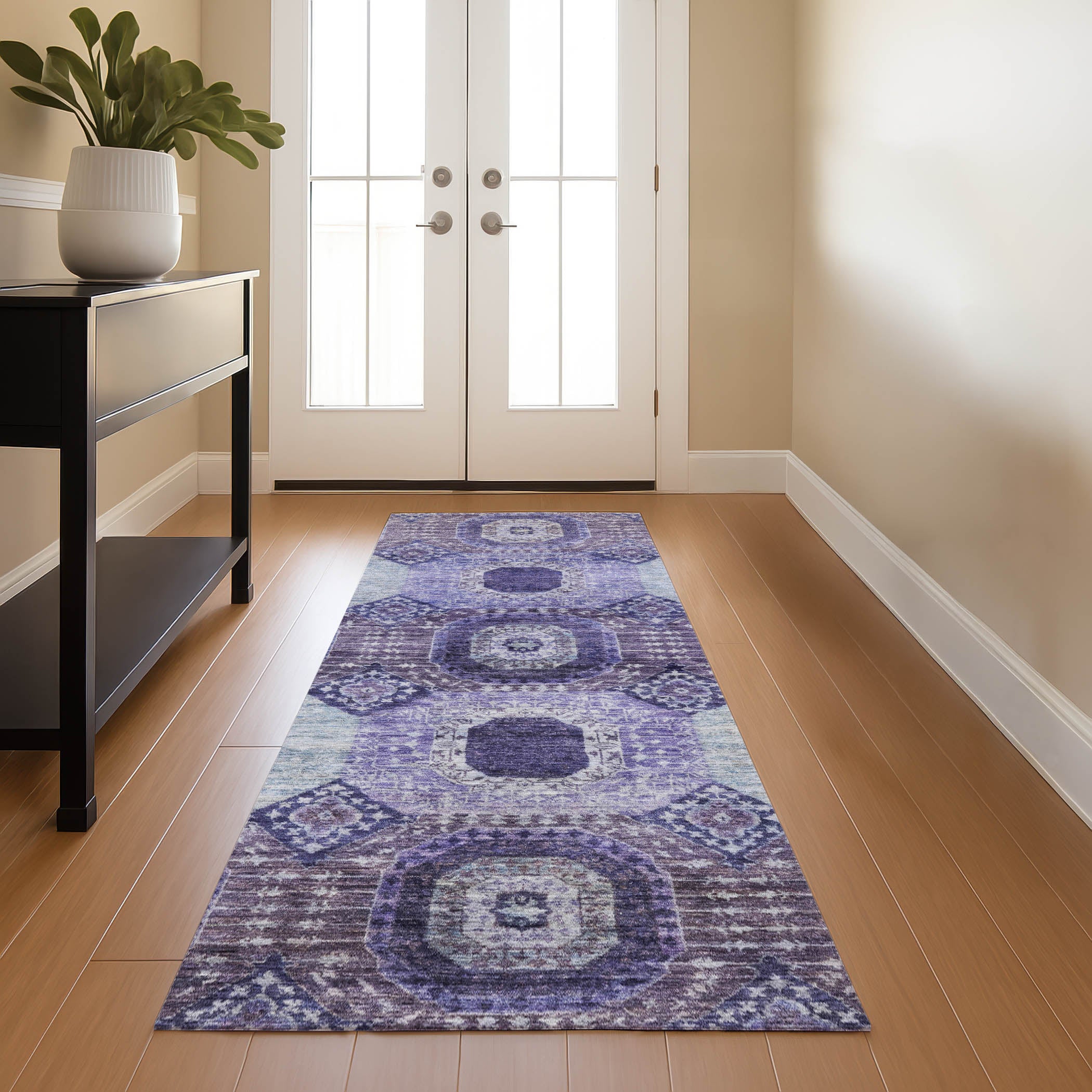 Vienna Machine Washable Transitional Purple Rug 2'3" x 7'6" #shape_Runner