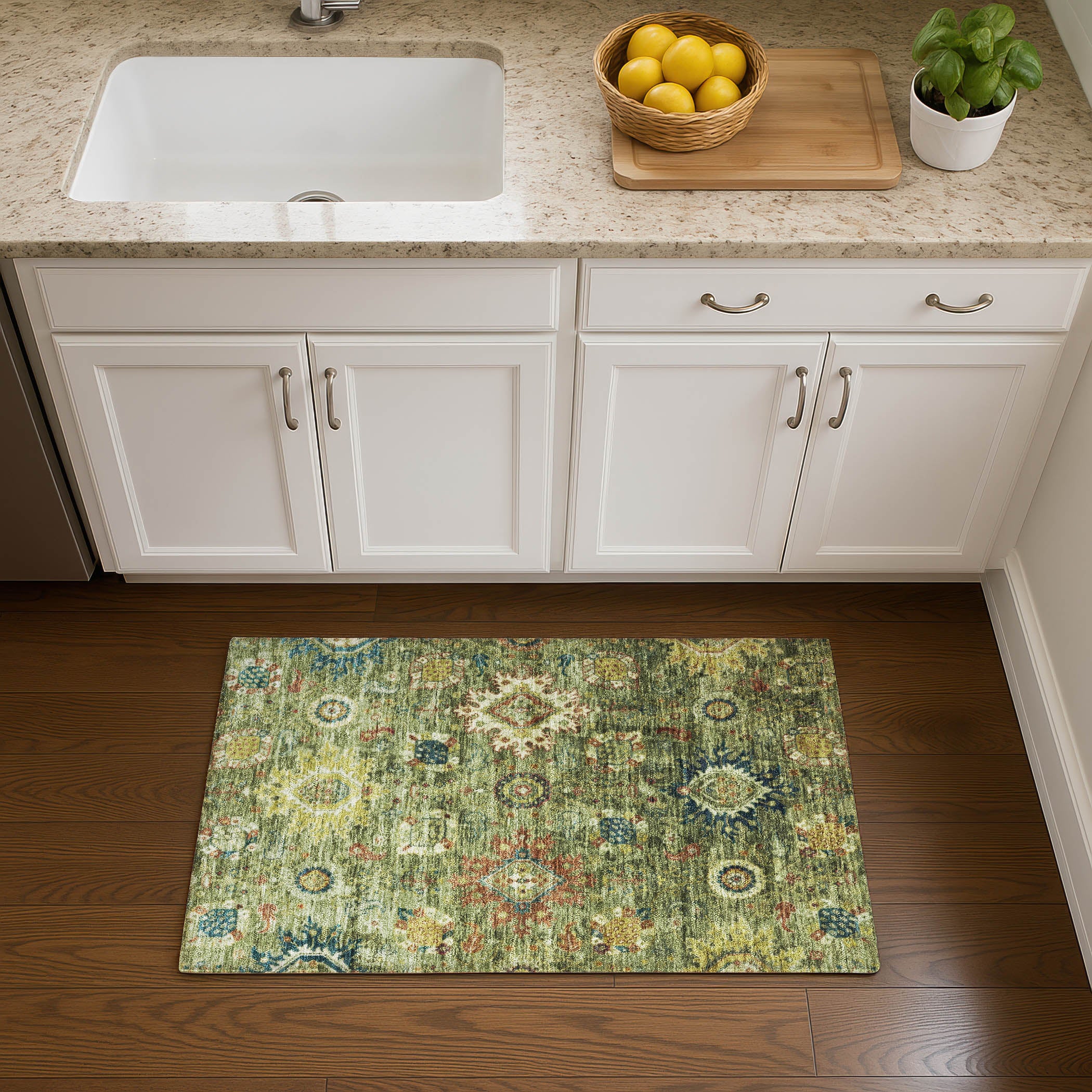 Rome Machine Washable Traditional Aloe Green Rug 1'8" x 2'6" #shape_Rectangle