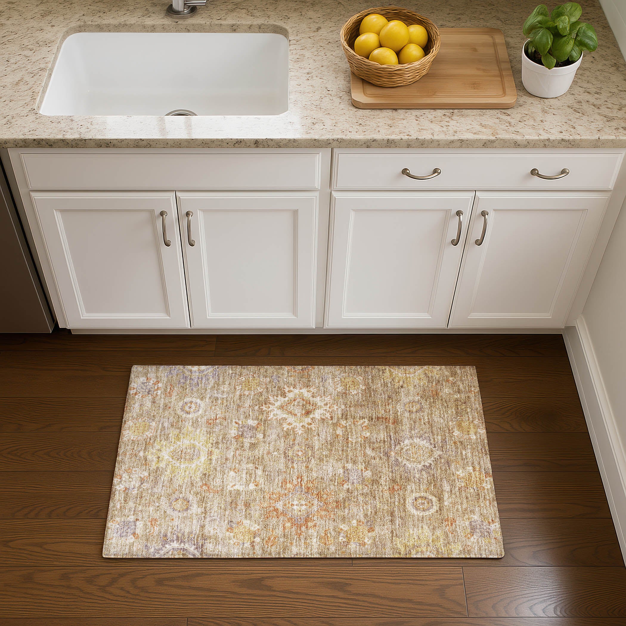 Rome Machine Washable Traditional Beige Brown Rug 1'8" x 2'6" #shape_Rectangle