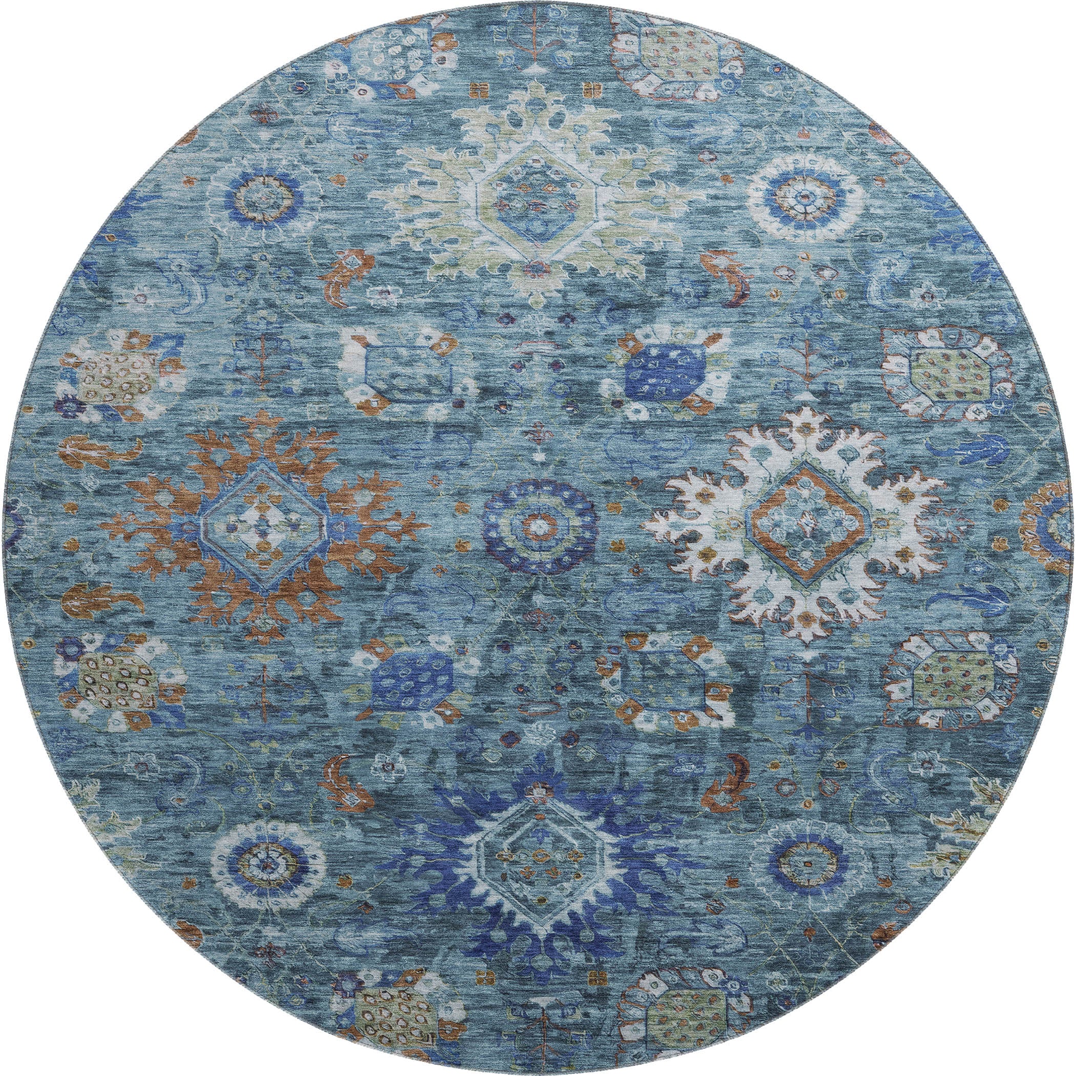 Rome Machine Washable Traditional Blue Rug 8' x 8' #shape_Round