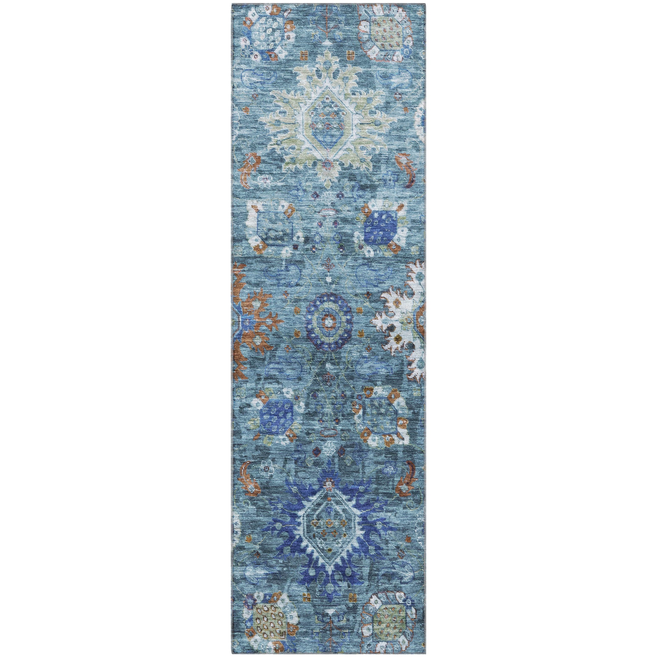 Rome Machine Washable Traditional Blue Rug 2'3" x 7'6" #shape_Runner