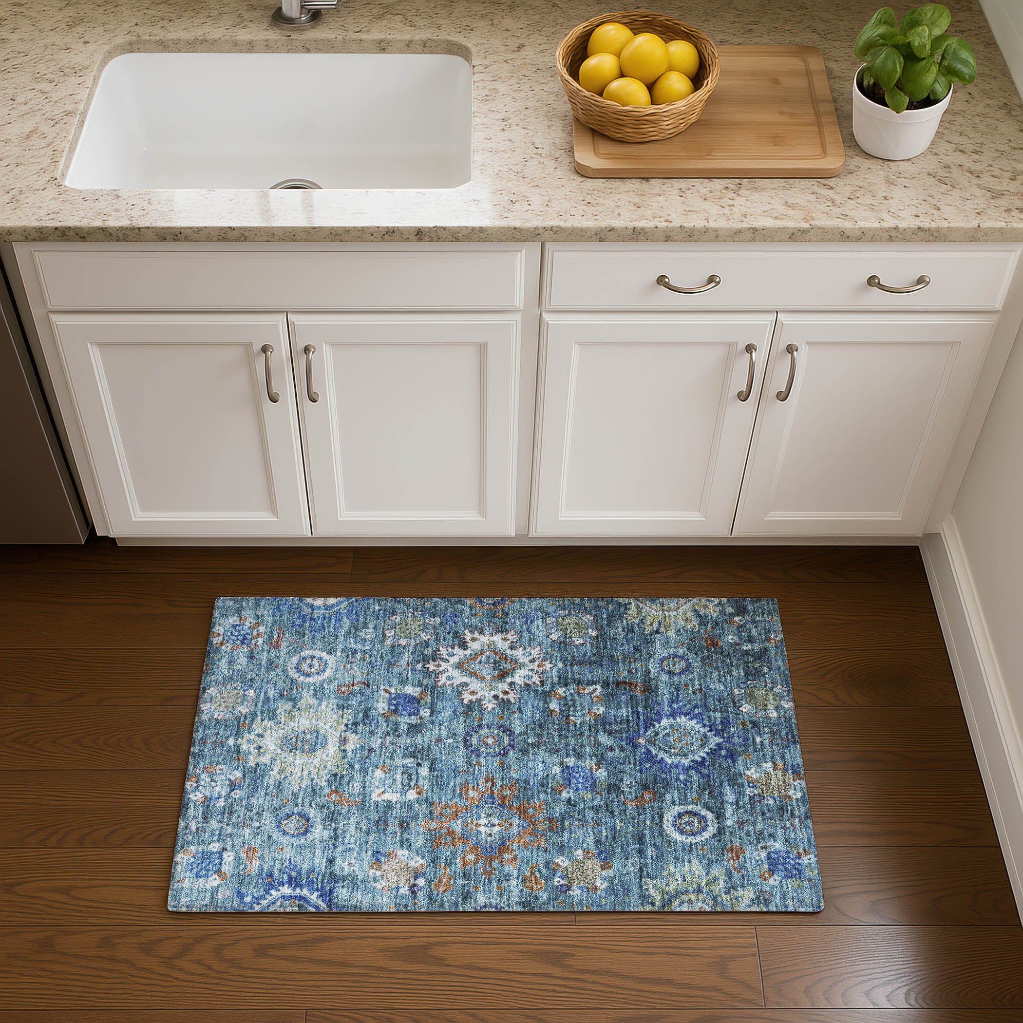 Rome Machine Washable Traditional Blue Rug 1'8" x 2'6" #shape_Rectangle