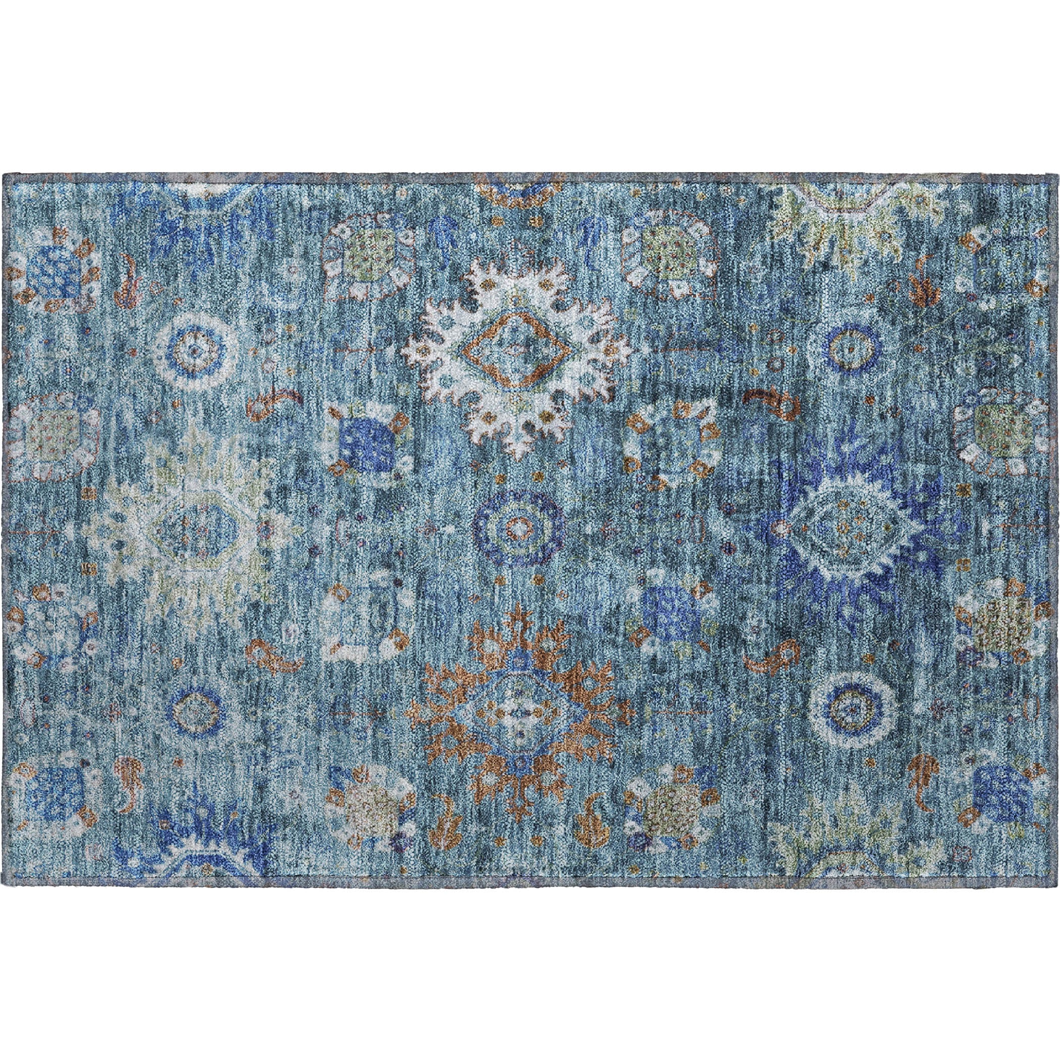 Rome Machine Washable Traditional Blue Rug 1'8" x 2'6" #shape_Rectangle