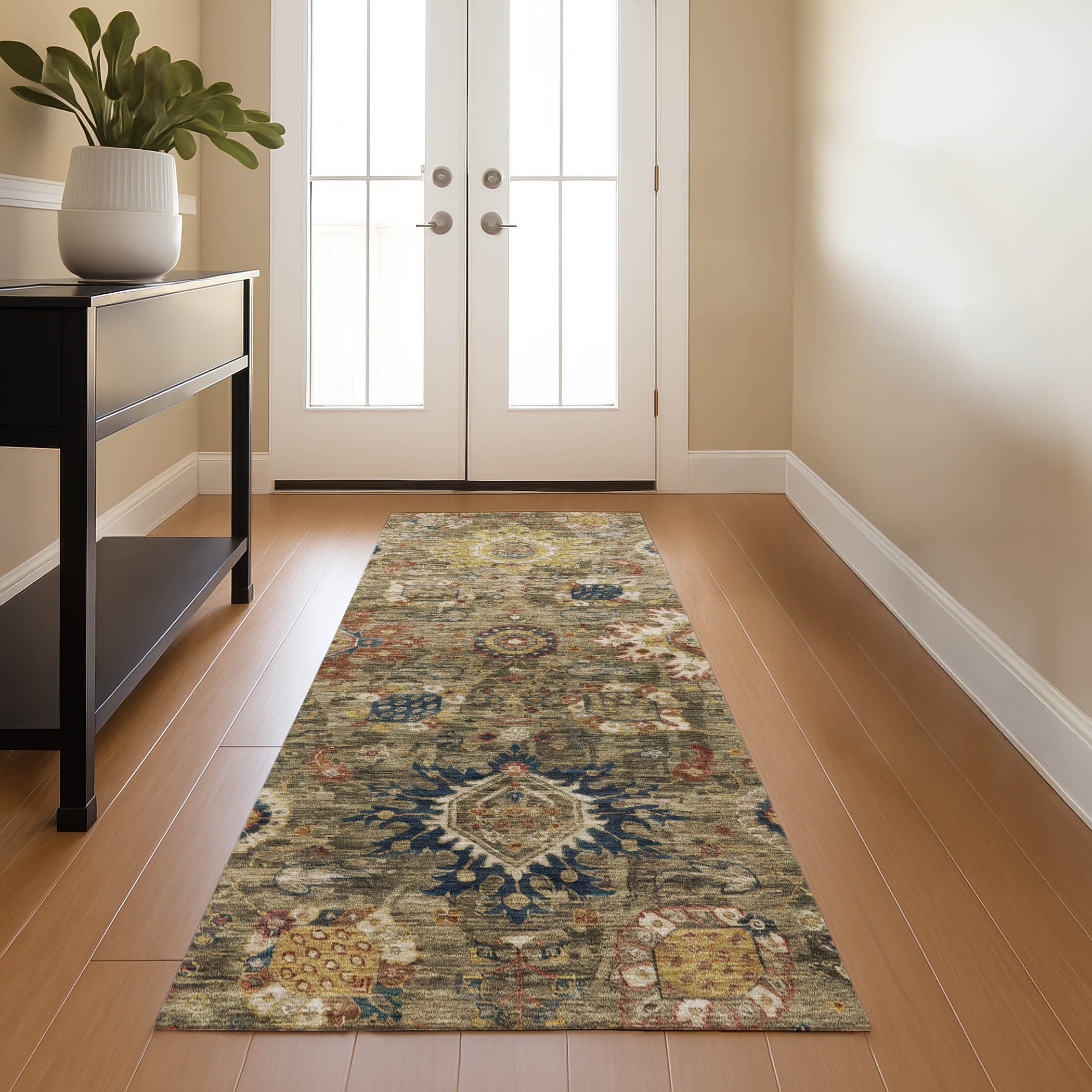 Rome Machine Washable Traditional Brown Rug 2'3" x 7'6" #shape_Runner