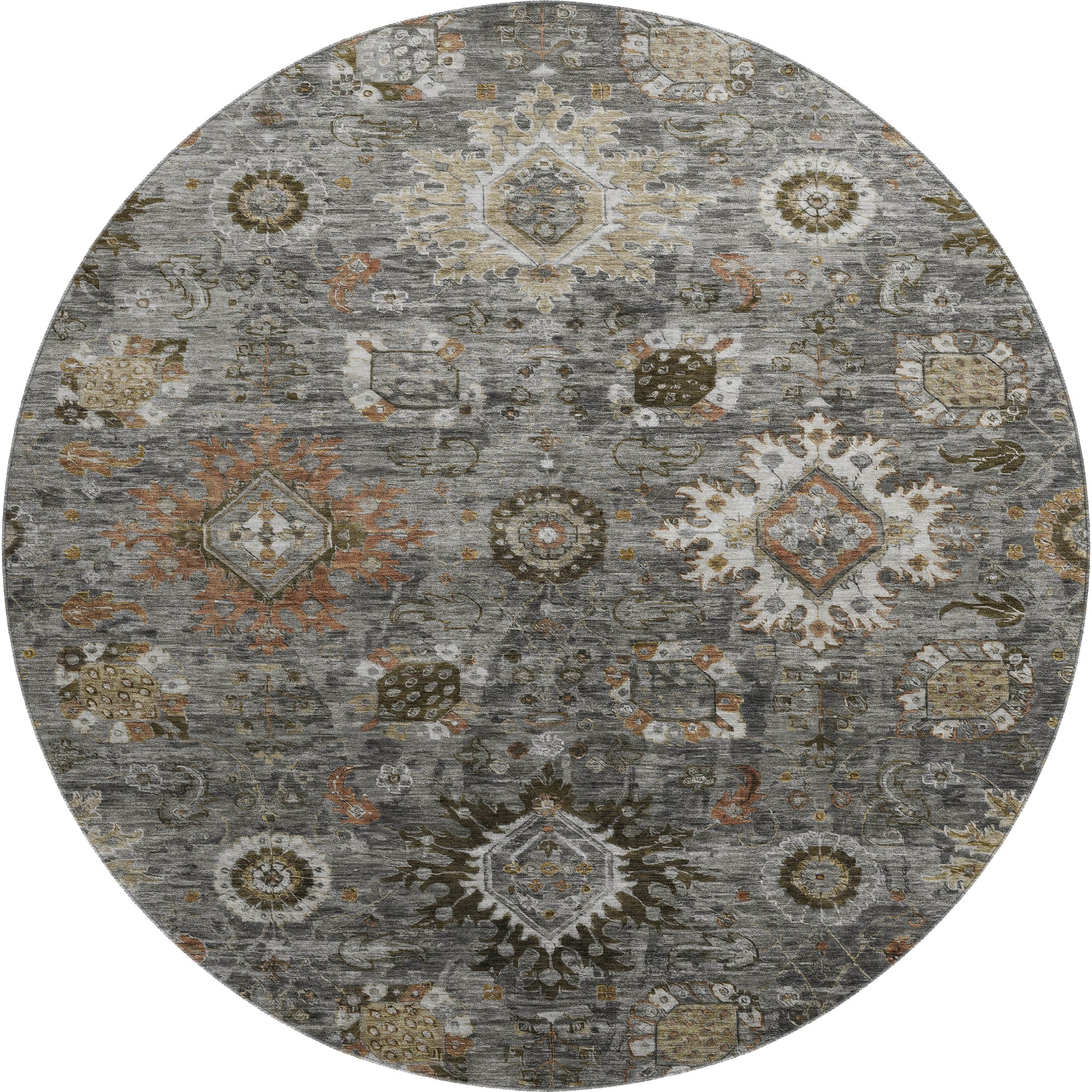 Rome Machine Washable Traditional Pewter Gray Rug 8' x 8' #shape_Round