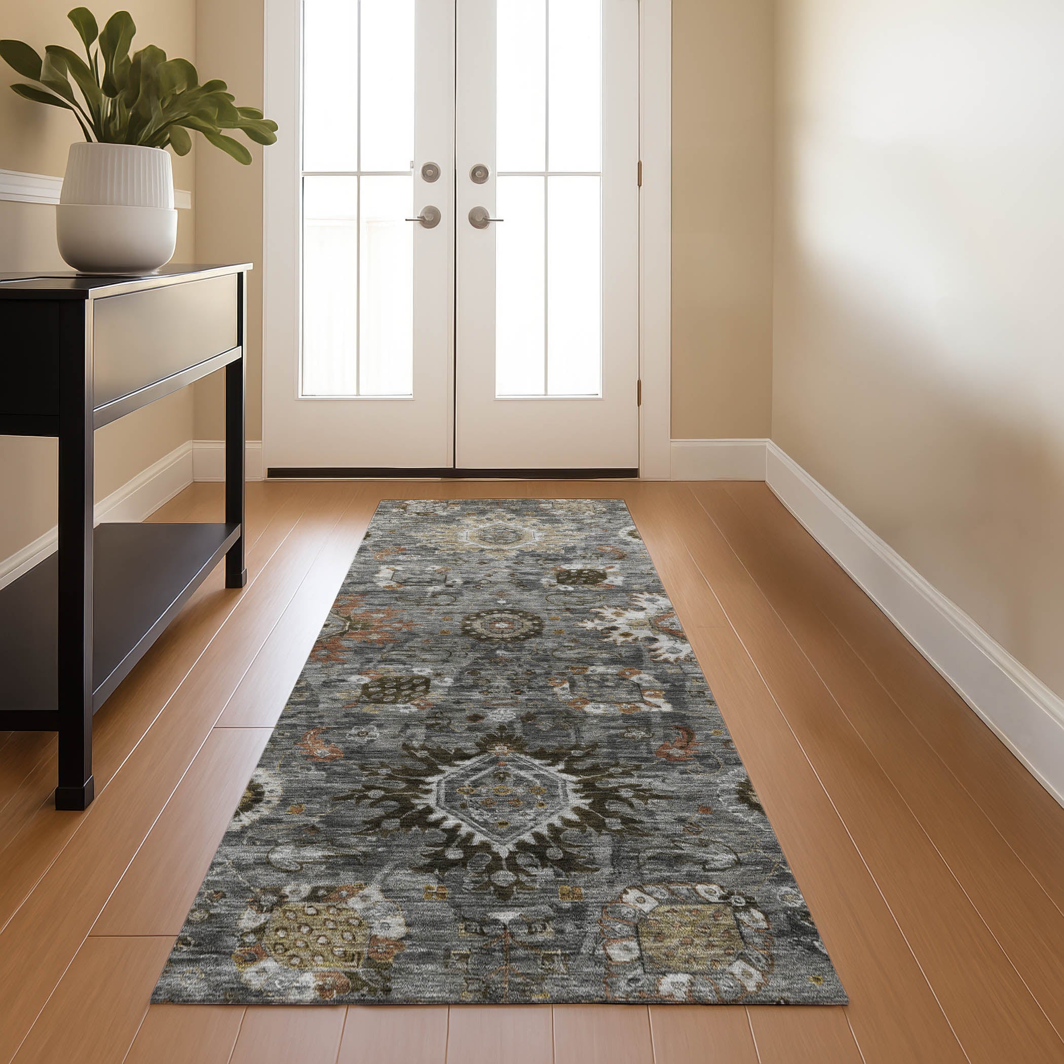 Rome Machine Washable Traditional Pewter Gray Rug 2'3" x 7'6" #shape_Runner