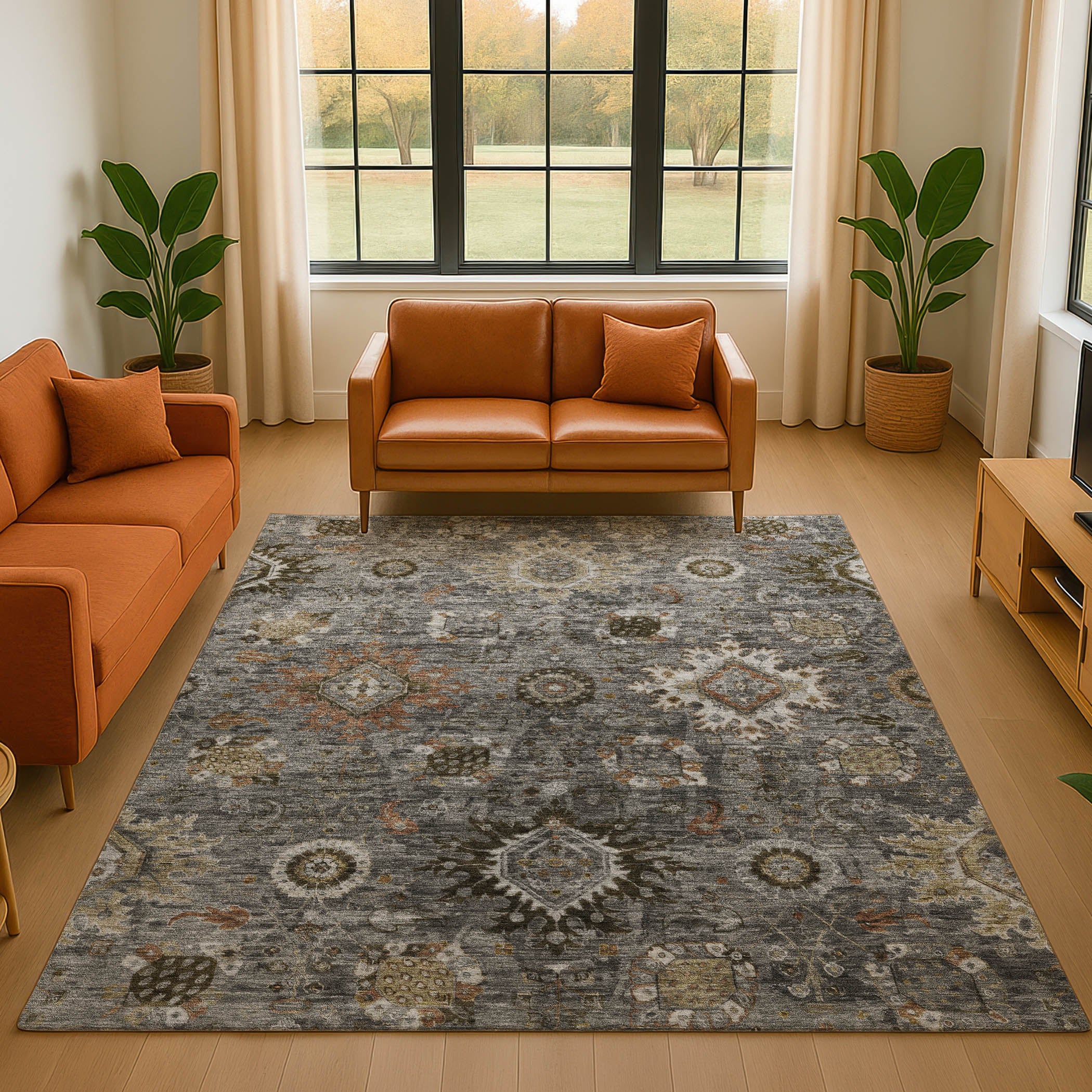 Rome Machine Washable Traditional Pewter Gray Rug 2'6" x 3'10" #shape_Rectangle