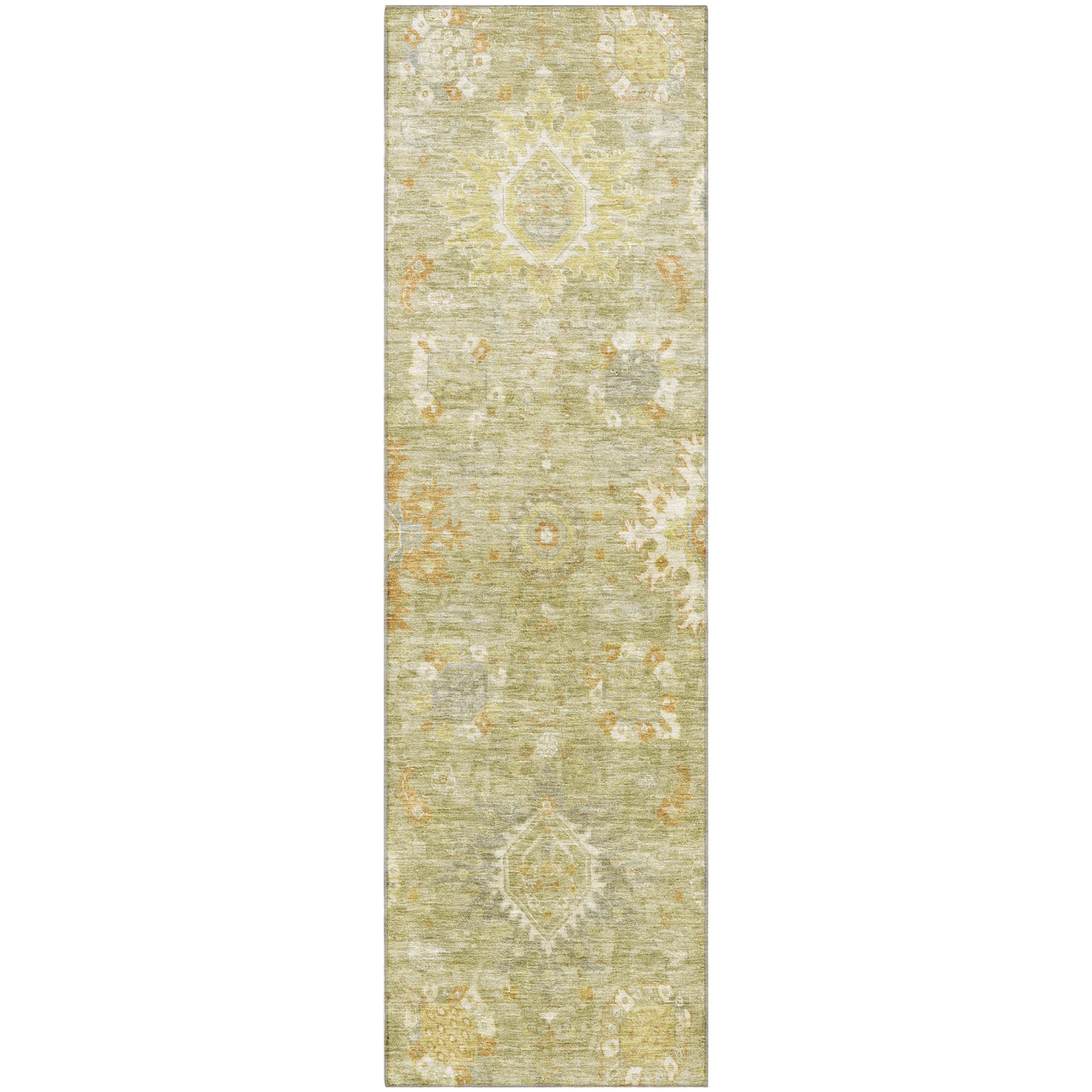 Rome Machine Washable Traditional Sage Green Rug 2'3" x 7'6" #shape_Runner