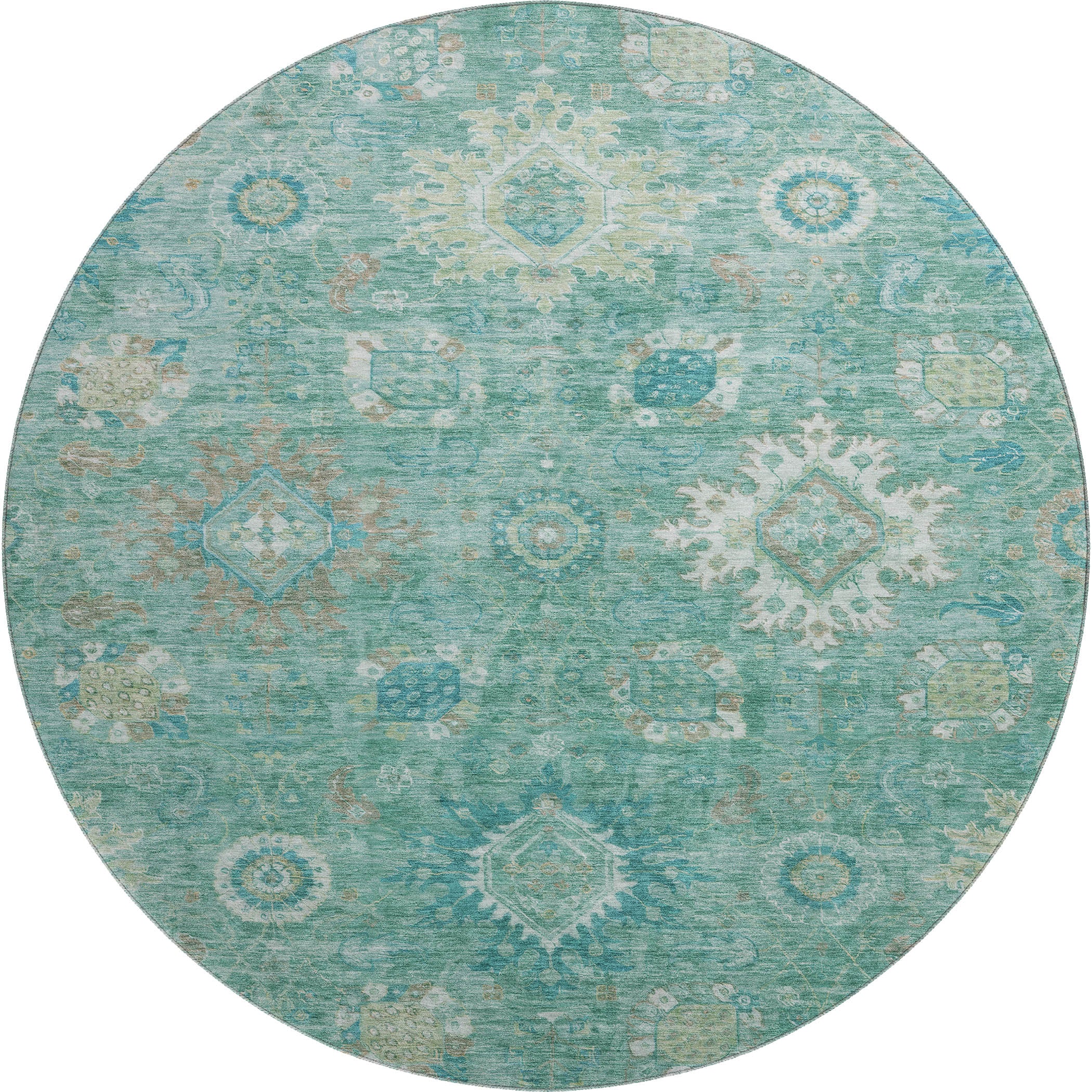 Rome Machine Washable Traditional Teal Rug 8' x 8' #shape_Round