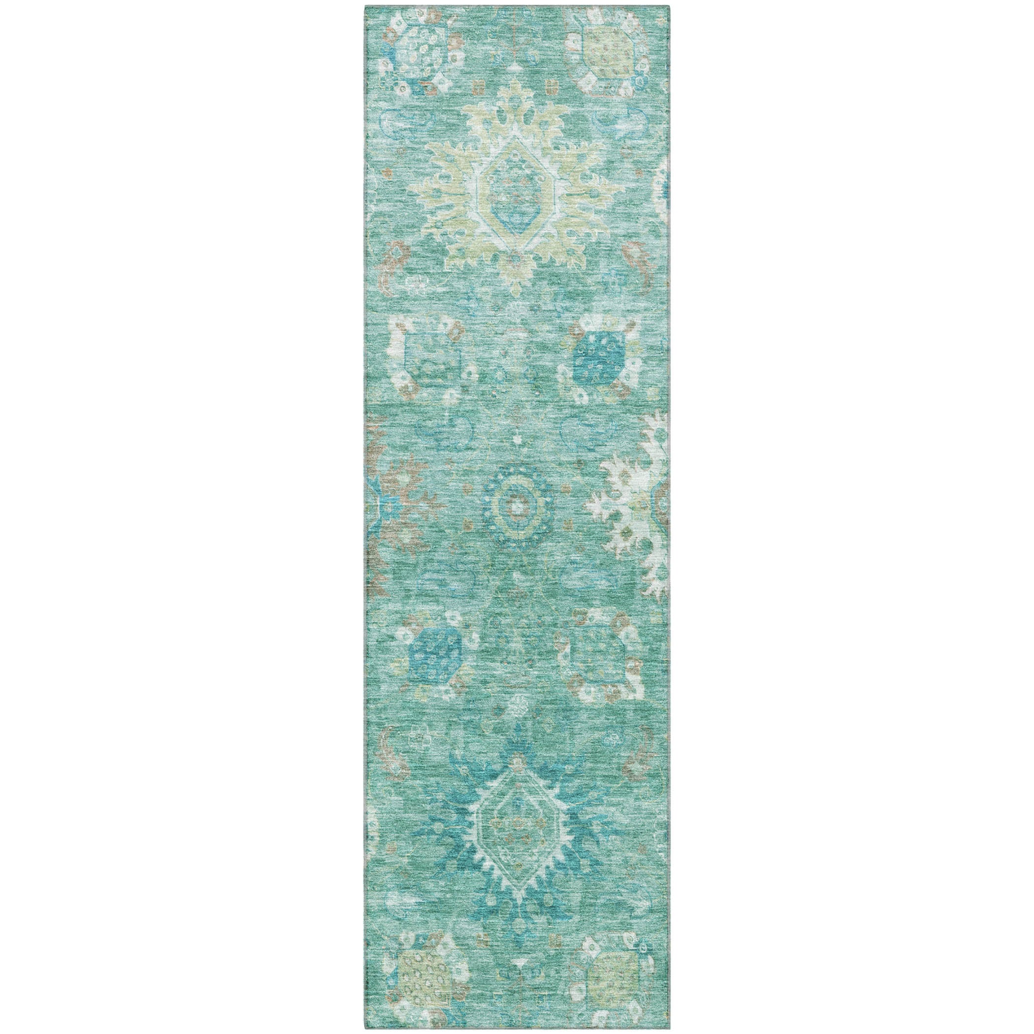 Rome Machine Washable Traditional Teal Rug 2'3" x 7'6" #shape_Runner
