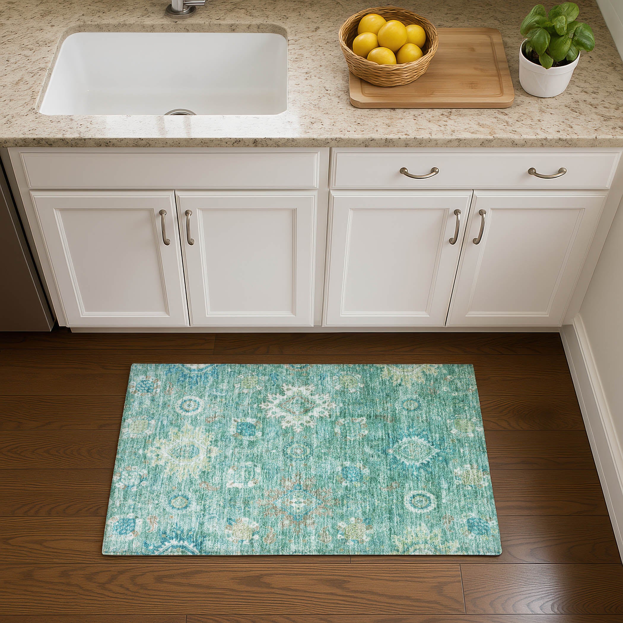 Rome Machine Washable Traditional Teal Rug 1'8" x 2'6" #shape_Rectangle