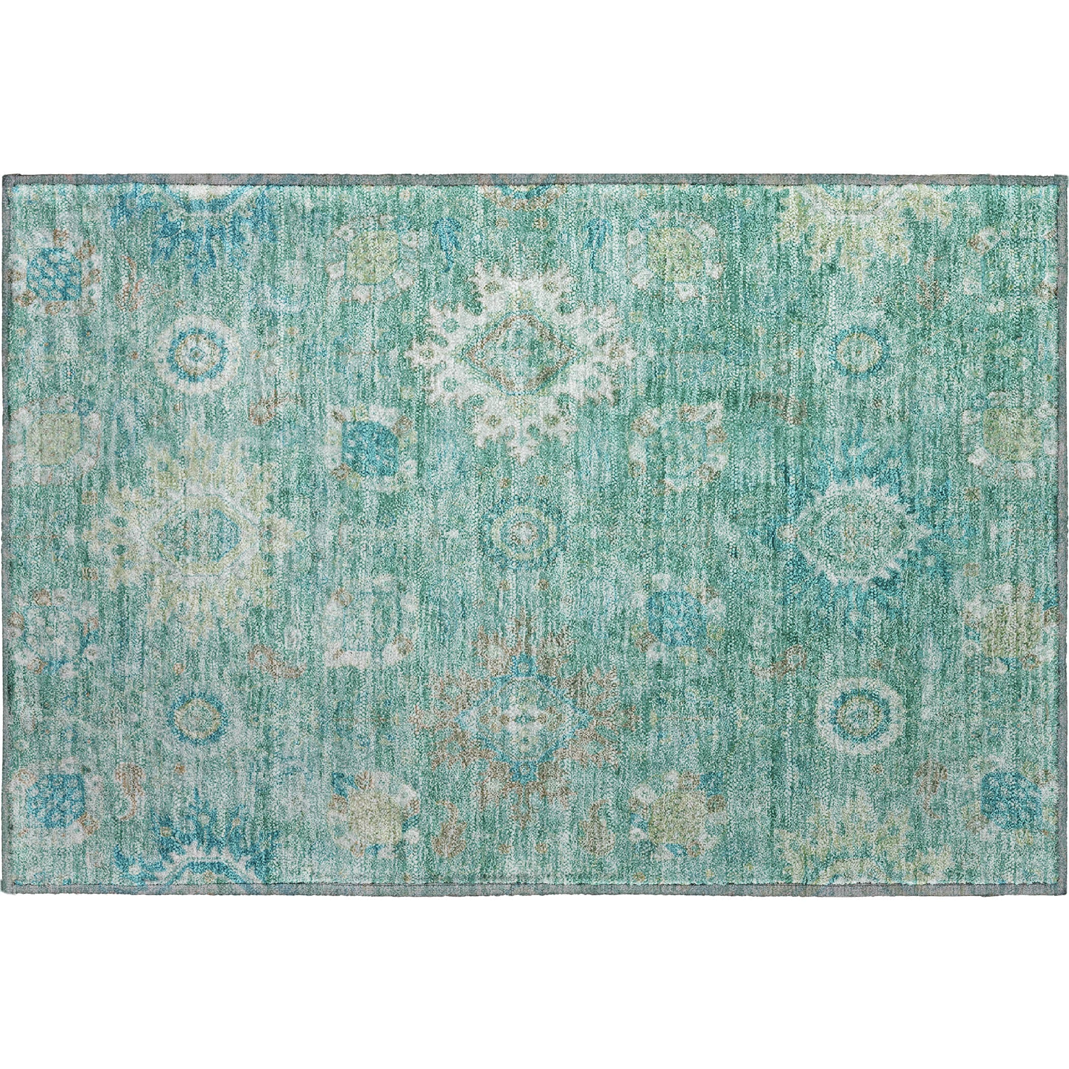 Rome Machine Washable Traditional Teal Rug 1'8" x 2'6" #shape_Rectangle