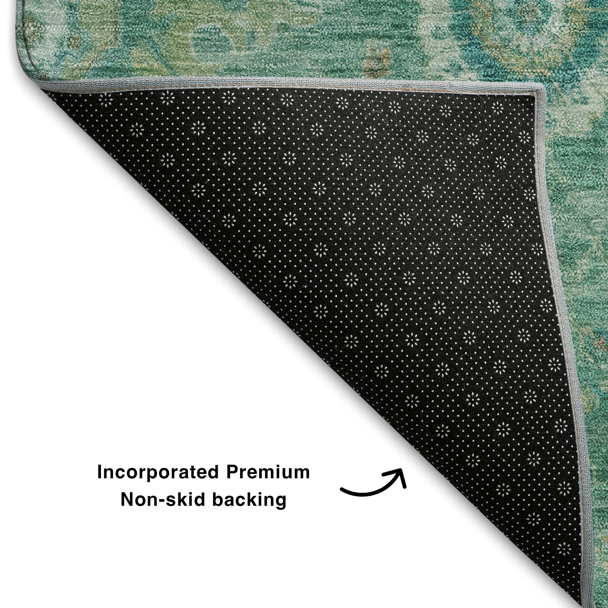 Rome Machine Washable Traditional Teal Rug 1'8" x 2'6" #shape_Rectangle