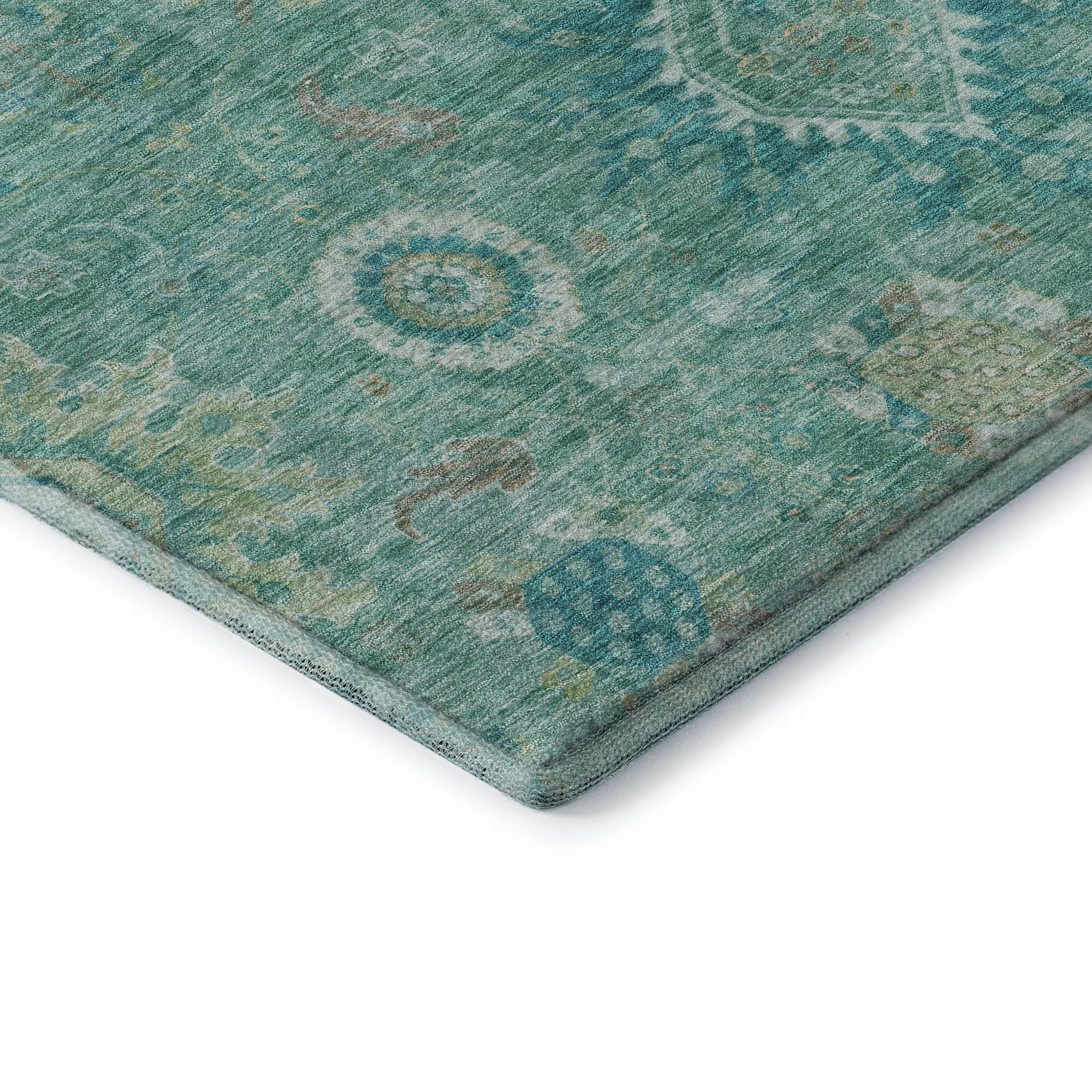Rome Machine Washable Traditional Teal Rug 1'8" x 2'6" #shape_Rectangle