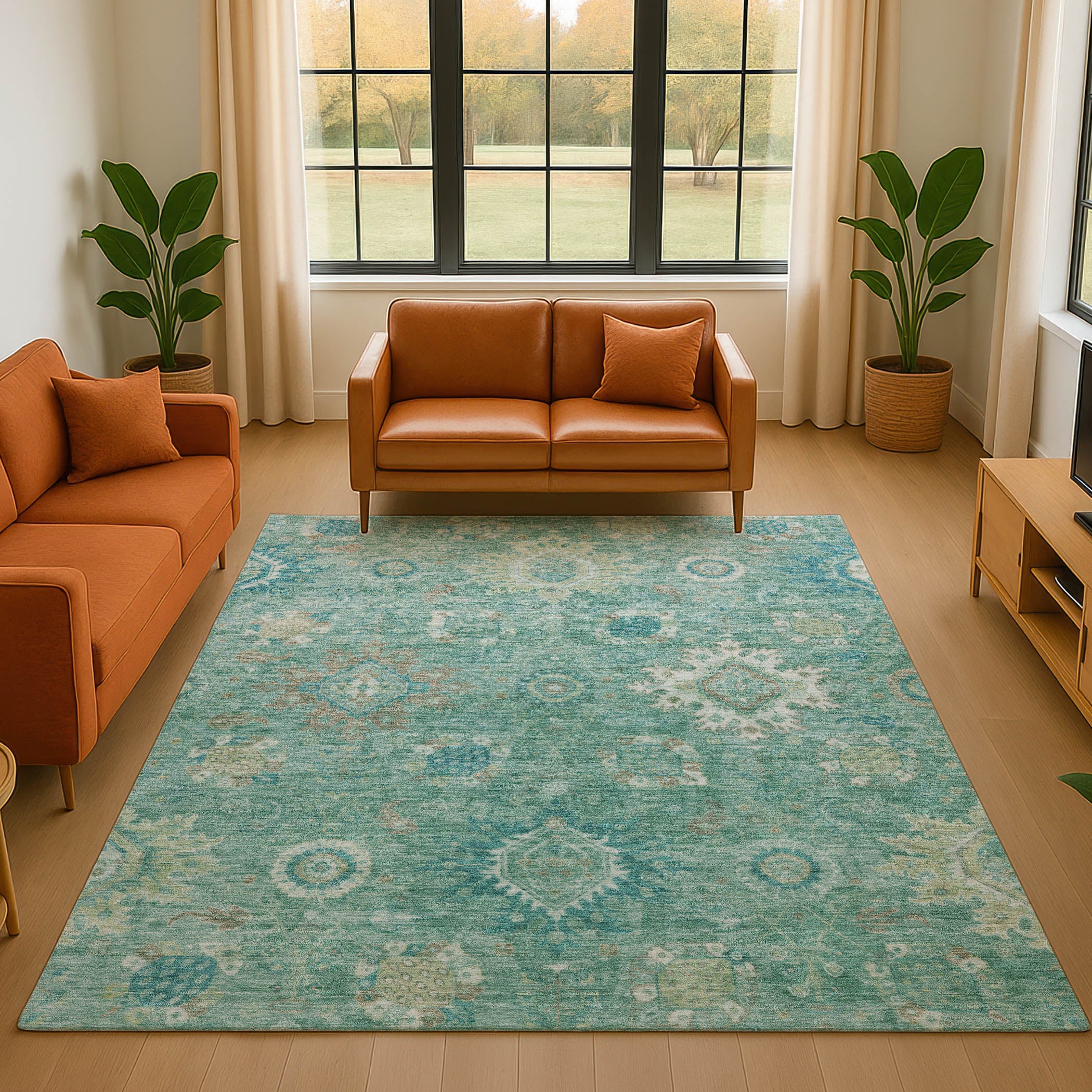 Rome Machine Washable Traditional Teal Rug 2'6" x 3'10" #shape_Rectangle