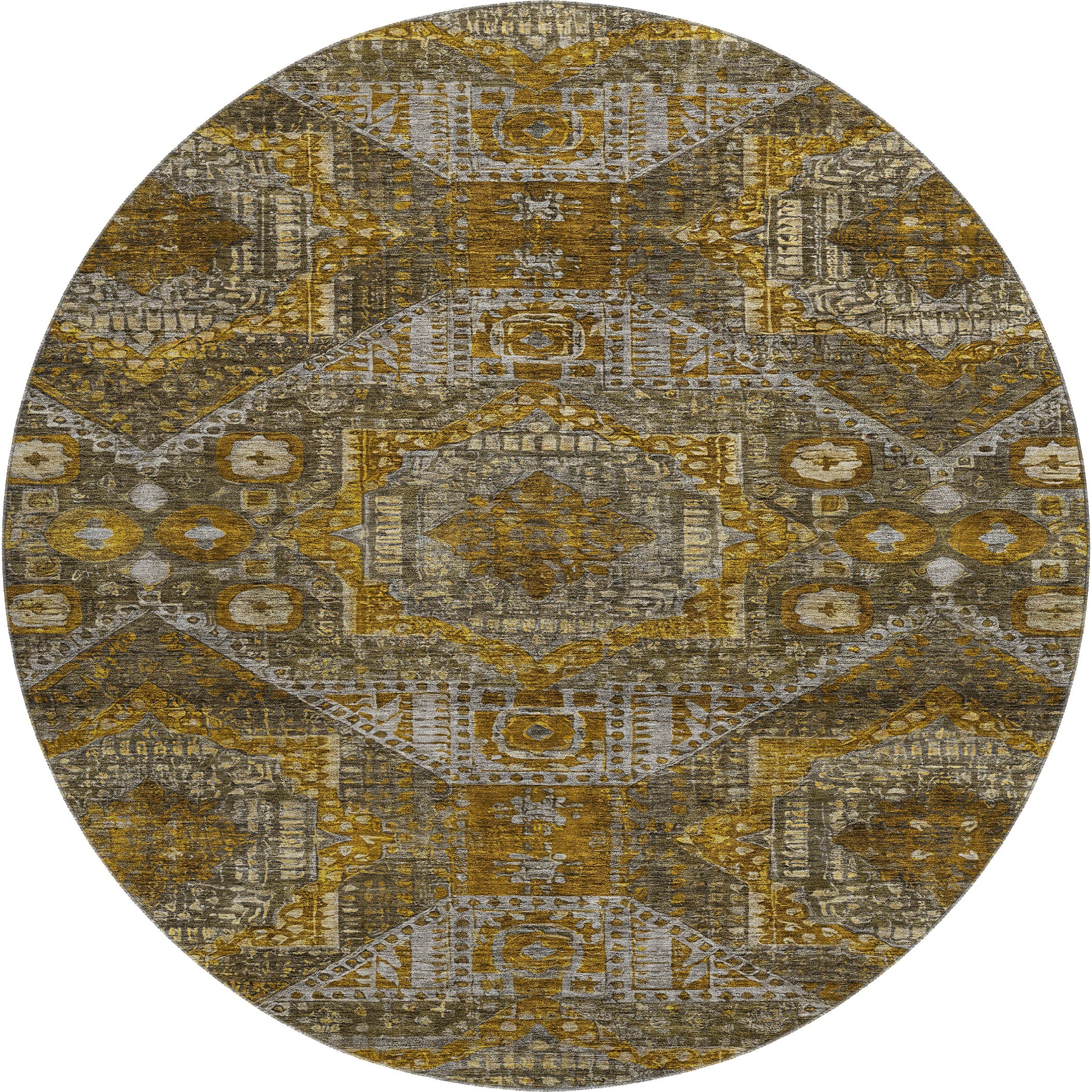Luang Prabang Machine Washable Traditional Brown Rug 8' x 8' #shape_Round
