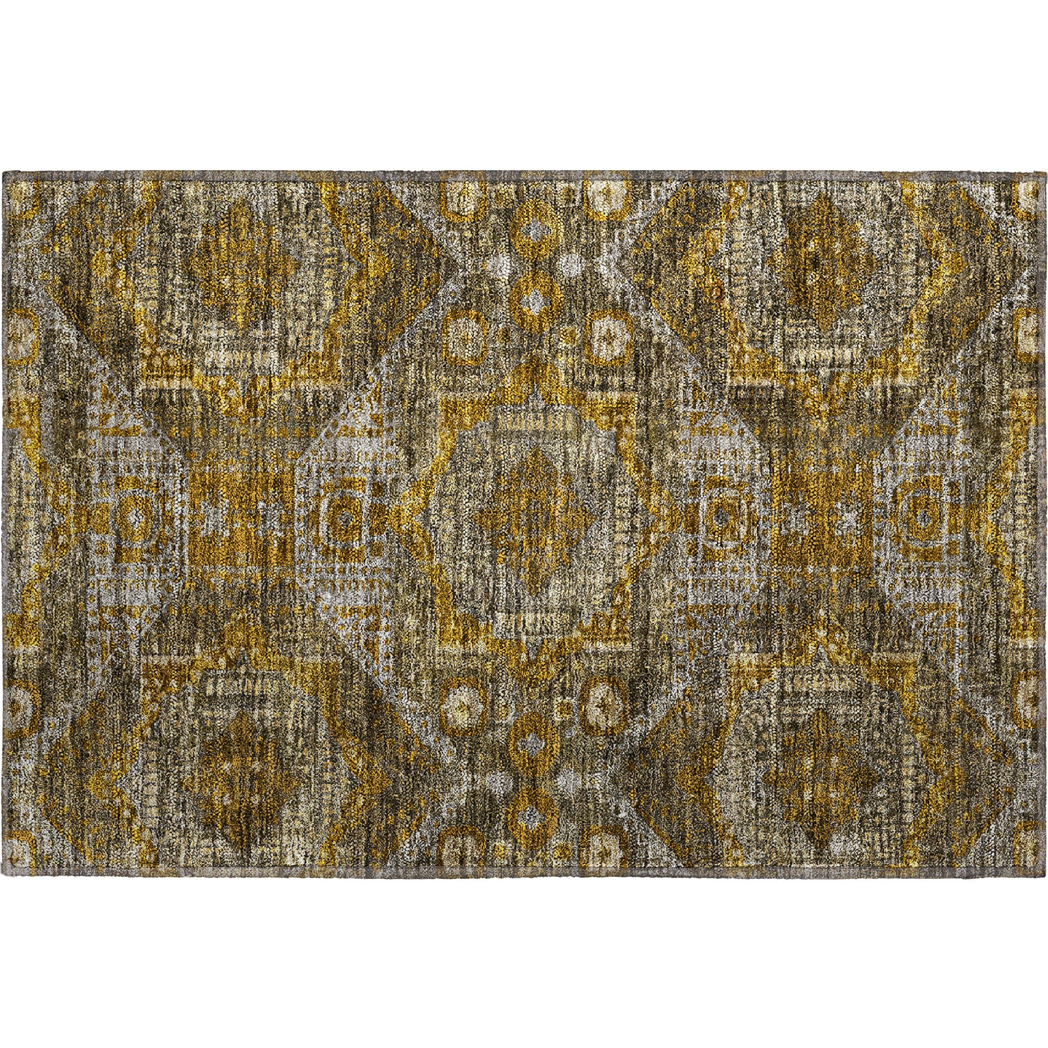 Luang Prabang Machine Washable Traditional Brown Rug 1'8" x 2'6" #shape_Rectangle
